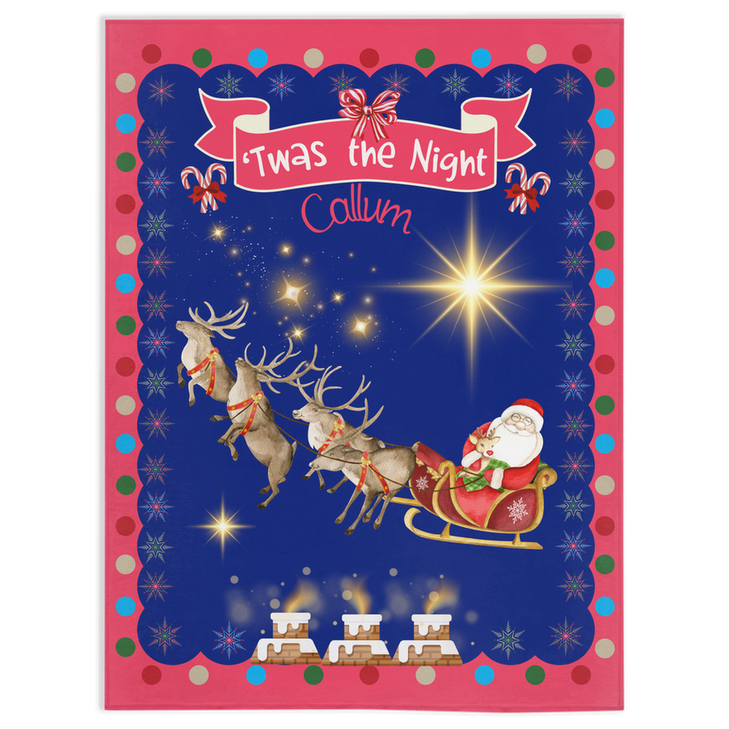 Personalized Children’s Santa's Reindeer Sleigh Plush Minky Blanket, Soft Minky Baby Blanket, 30x40”, 50x60”, 60x80” Kids Throw Blanket.