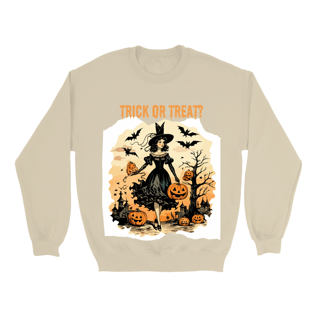 Explore our bewitching collection of Halloween sweatshirts, showcasing the mysterious allure of a witch on the front.