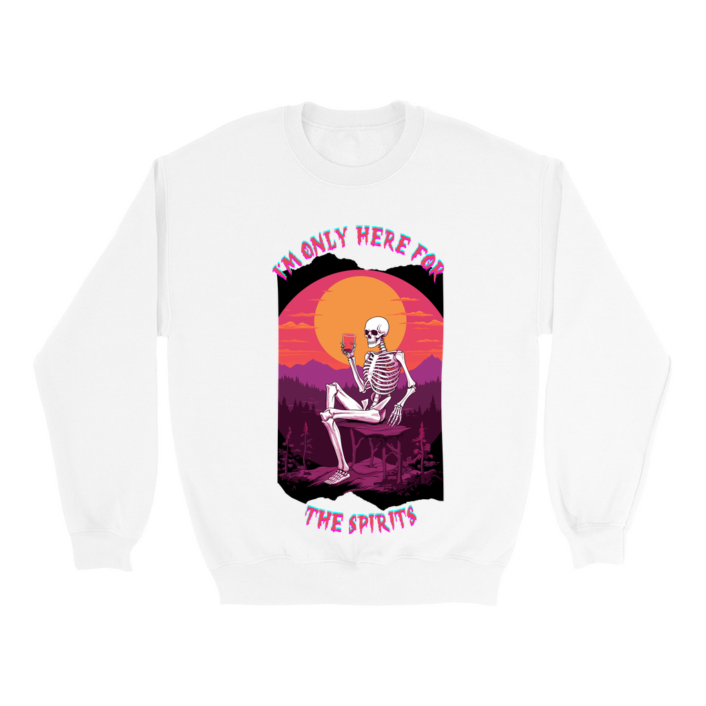 Explore our bewitching collection of Halloween sweatshirts, showcasing the mysterious allure of a drinking skeleton on the front.