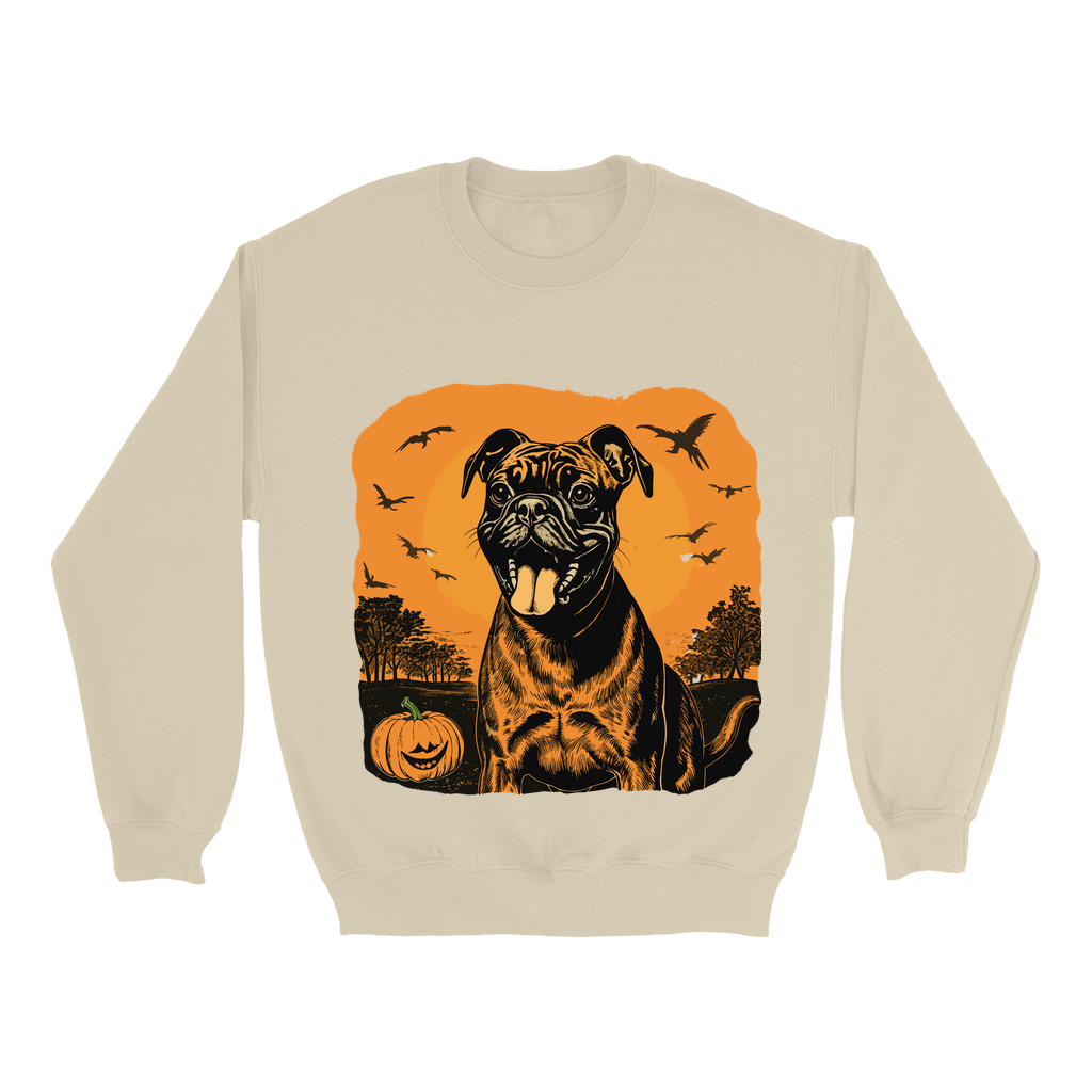 Explore our bewitching collection of Halloween sweatshirts, showcasing the mysterious allure of a boxer dog on the front.