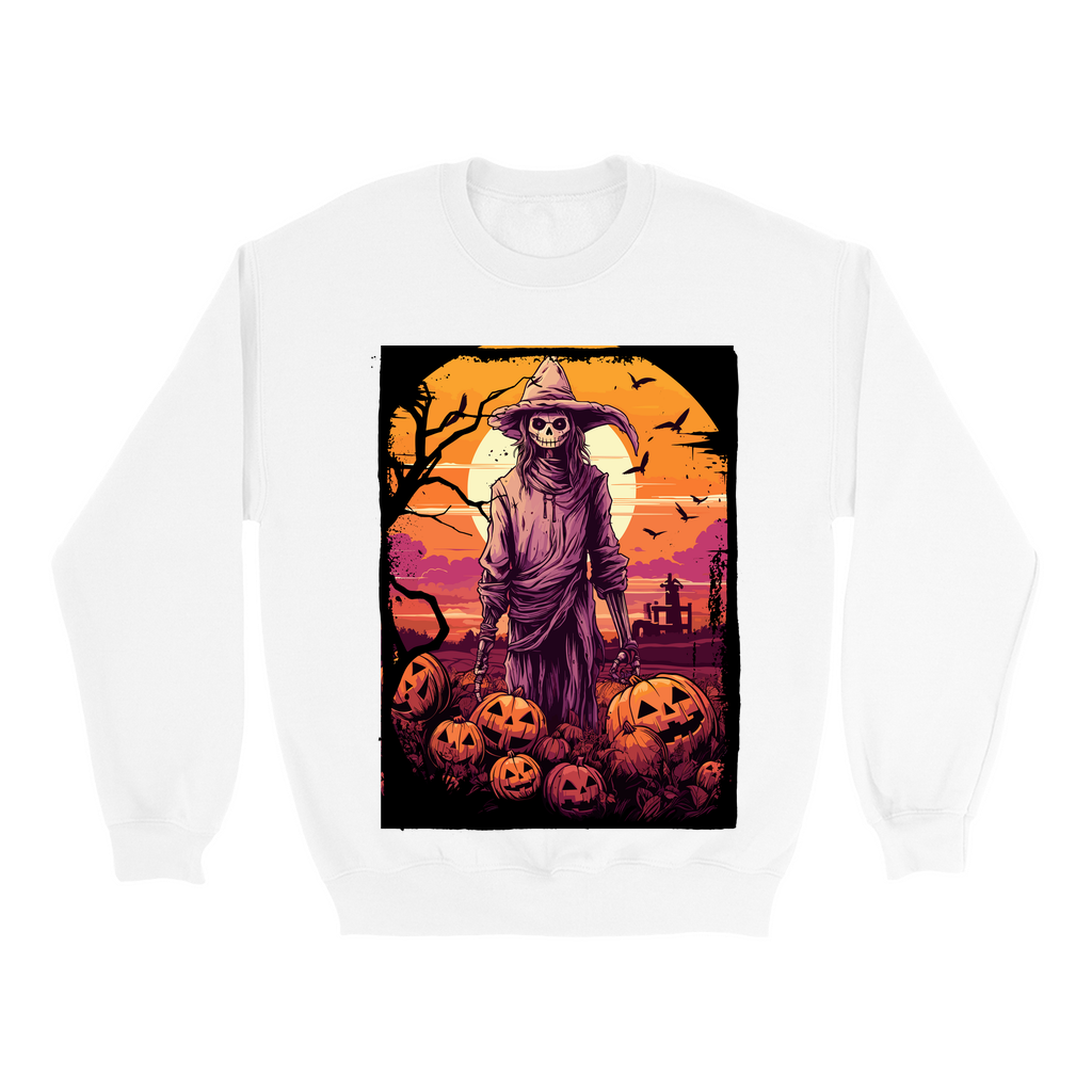 Explore our bewitching collection of Halloween sweatshirts, showcasing the mysterious allure of a Scarecrow on the front.