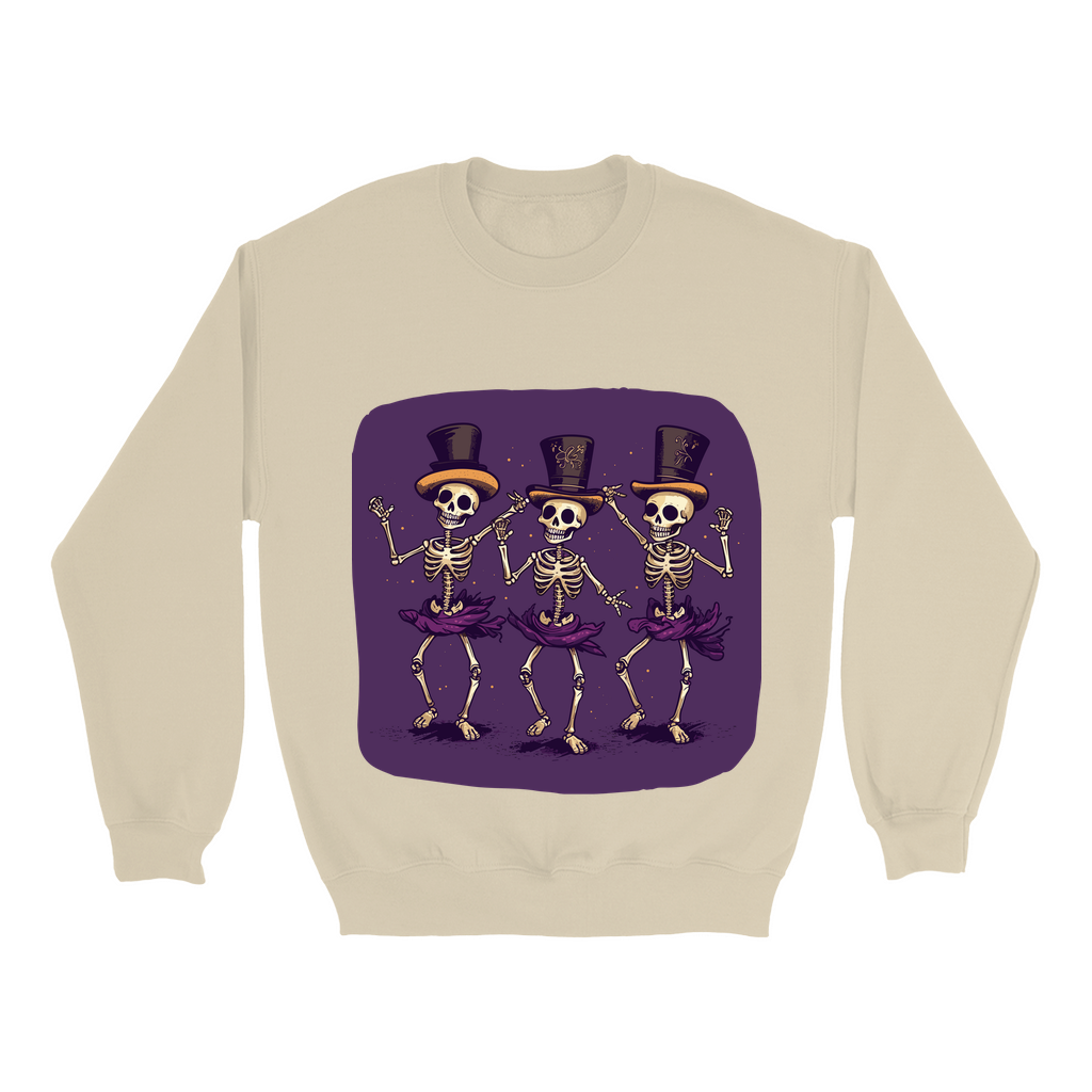 Explore our bewitching collection of Halloween sweatshirts, showcasing the mysterious allure of dancing skeletons on the front.