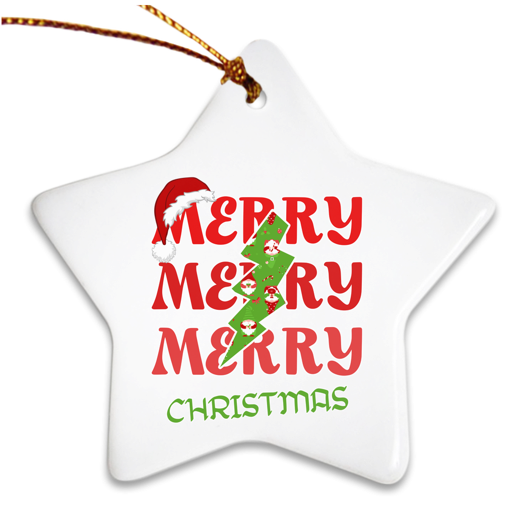 Exquisite Christmas Porcelain Ornaments With “Merry, Merry, Merry, Christmas” A Stunning Addition To Your Holiday Decor.