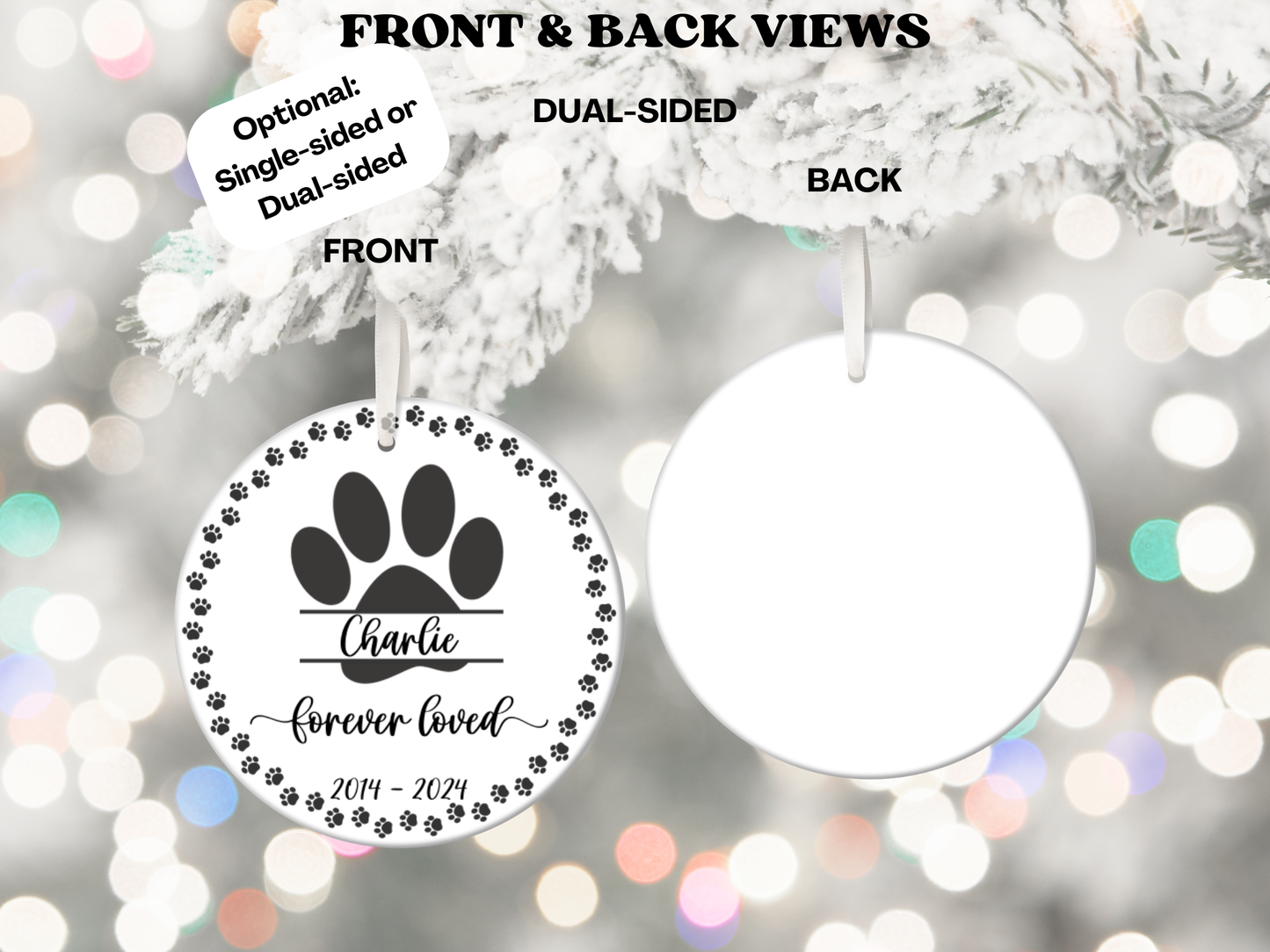 Personalized "Forever Loved" Pet Memorial Ornament, Sympathy Gift For Loss Of Cat or Dog, Remembrance Gift Pet Loss, Pawprint Pet Keepsake