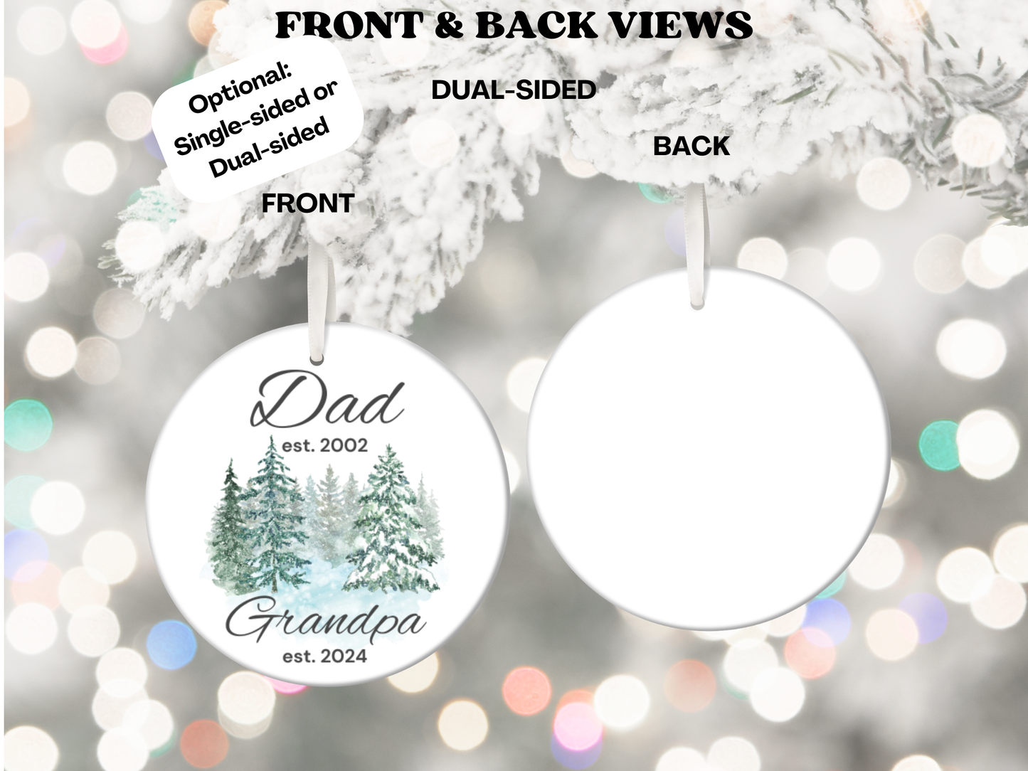 Personalized New Grandpa Christmas Porcelain Ornament, Pregnancy Reveal to Dad, First Time Grandpa Christmas Ornament Gift