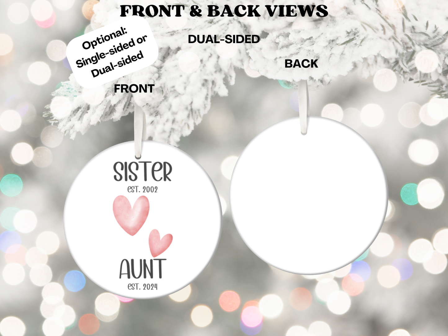 Personalized New Aunt Christmas Porcelain Ornament, Pregnancy Reveal to Sister, First Time Aunt Christmas Ornament Gift