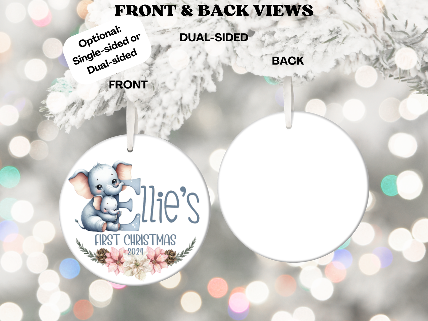 Personalized, Customized Baby’s First Christmas Tree Porcelain Animal Alphabet Ornament, Baby’s 1st Christmas Bauble, Baby’s Christmas Keepsake