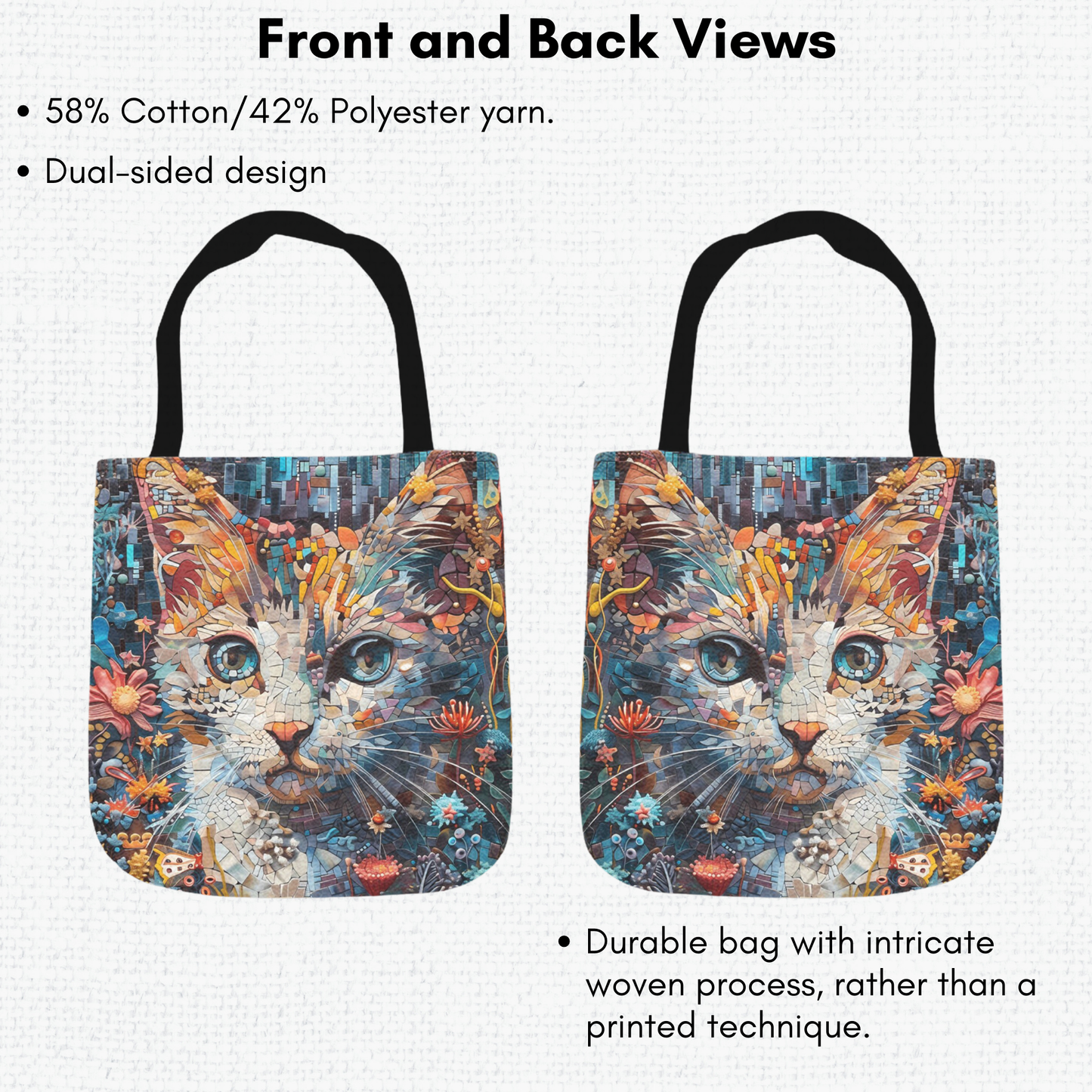 Tapestry Tote Cute Cat Bag Mosaic Hobo Bag Tapestry Shoulder Bag Jacquard Woven Tote Bag Tapestry Tote Kids Grocery Bags Art Cat Mom