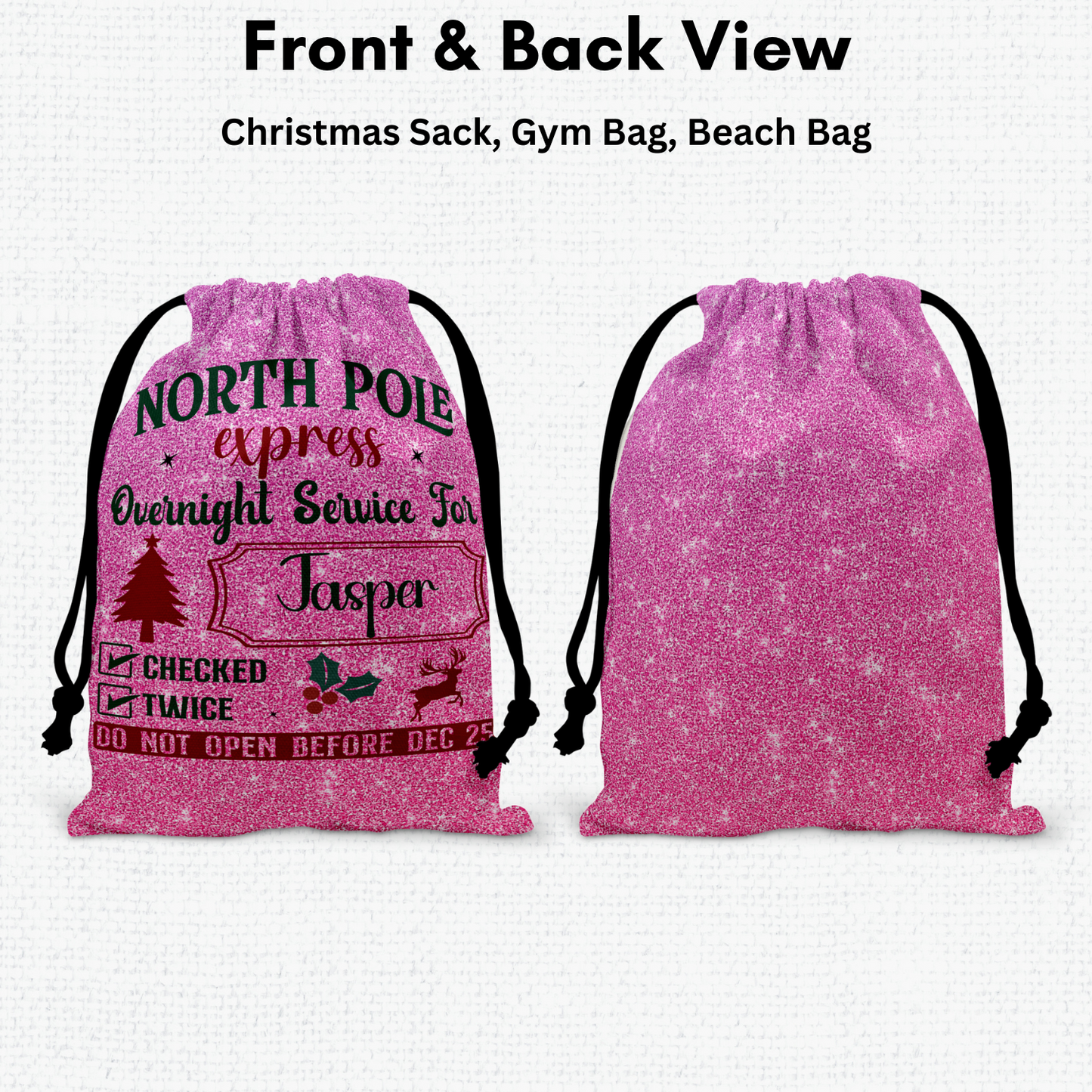 Personalized Large Christmas Drawstring Sack, "North Pole Express, Overnight Service For...." Personalized Bag, Santa Sack, Kid's Christmas Sack, Christmas Bags, Party Supplies Bag, Gift Sacks