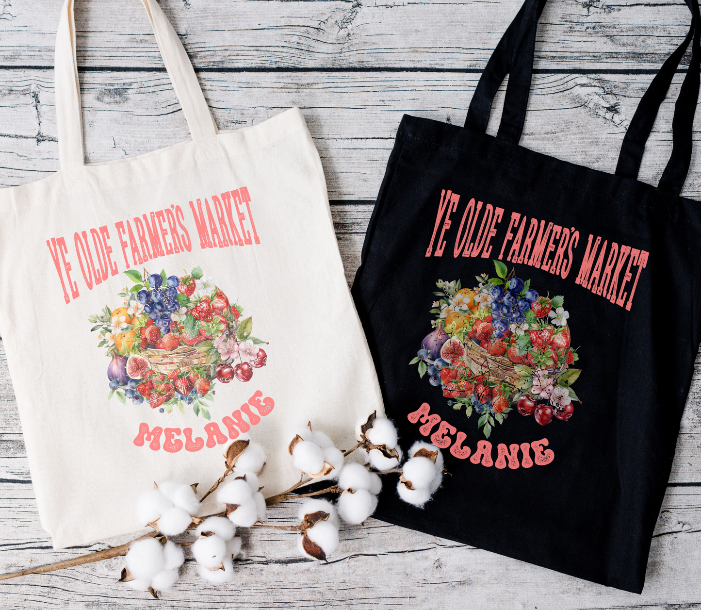 Personalized Cotton Canvas Ye Olde Farmer's Market Tote Bags - Durable, Stylish and Customizable!  Gift for friend, family or co-worker.