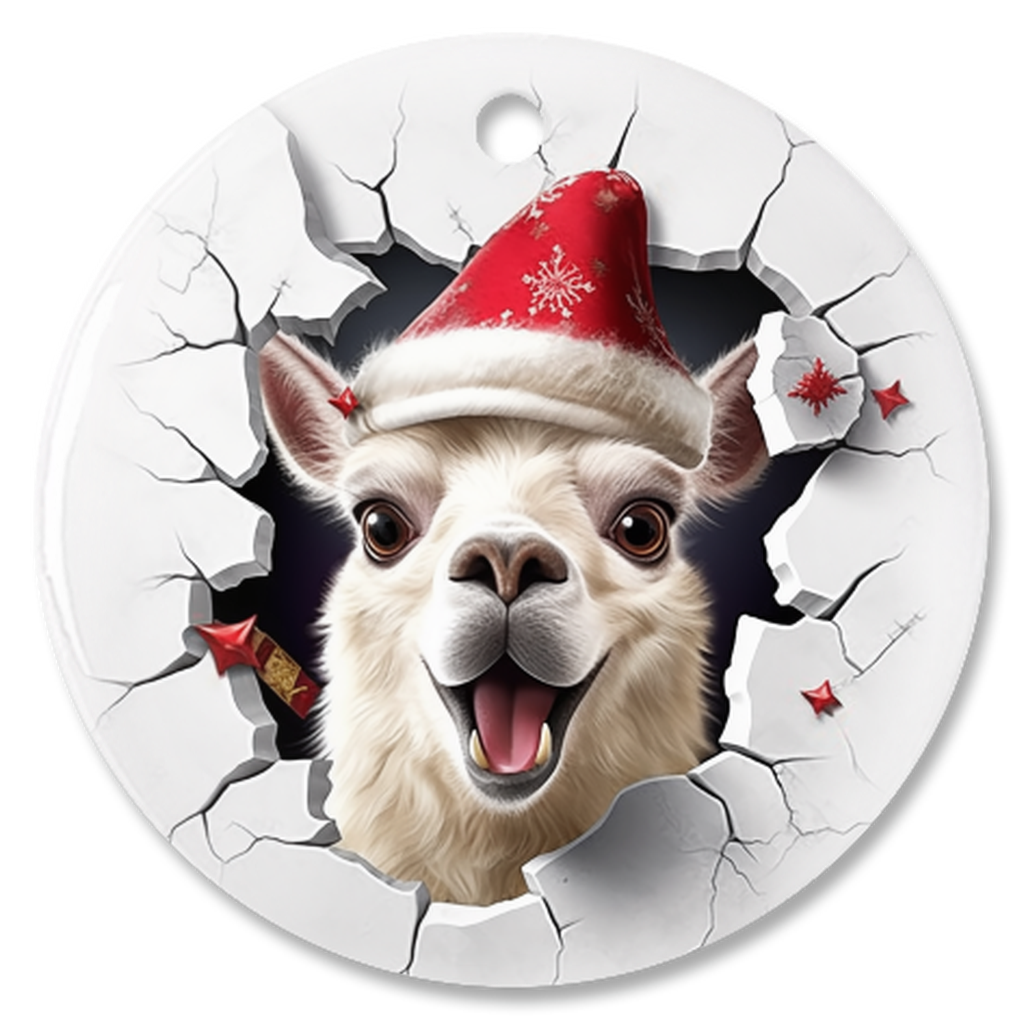 Radiant 3D Breakthrough Porcelain Christmas Llama Ornament:  Elegance in Every Detail for Your Holiday Joy!