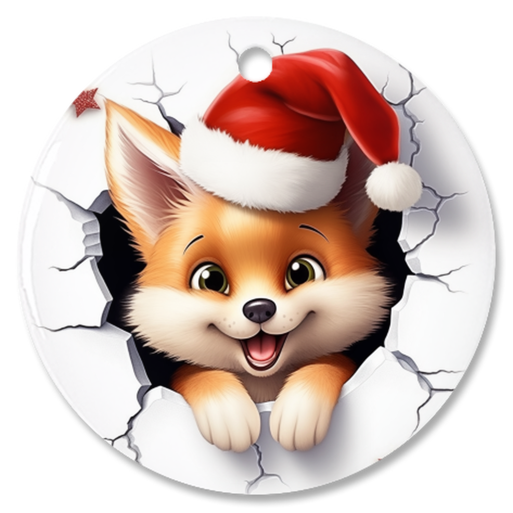 Radiant 3D Animal Breakthrough Porcelain Christmas Fox Ornament:  Elegance in Every Detail for Your Holiday Joy!
