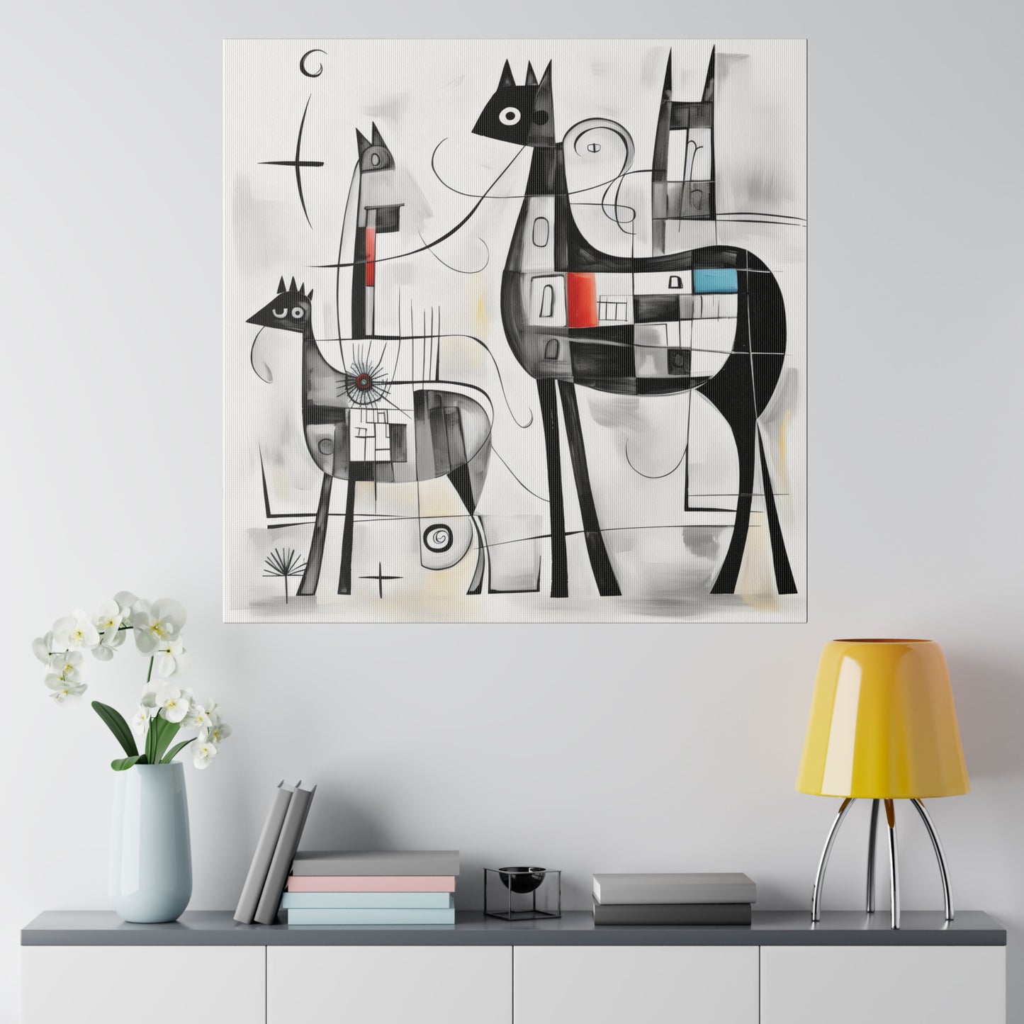 Enchanting Realms Unleashed: Eco-Friendly Abstract Horse and Cat Canvases for the Modern Home, Wall Art on Stretched Canvas, Home Decor Gift