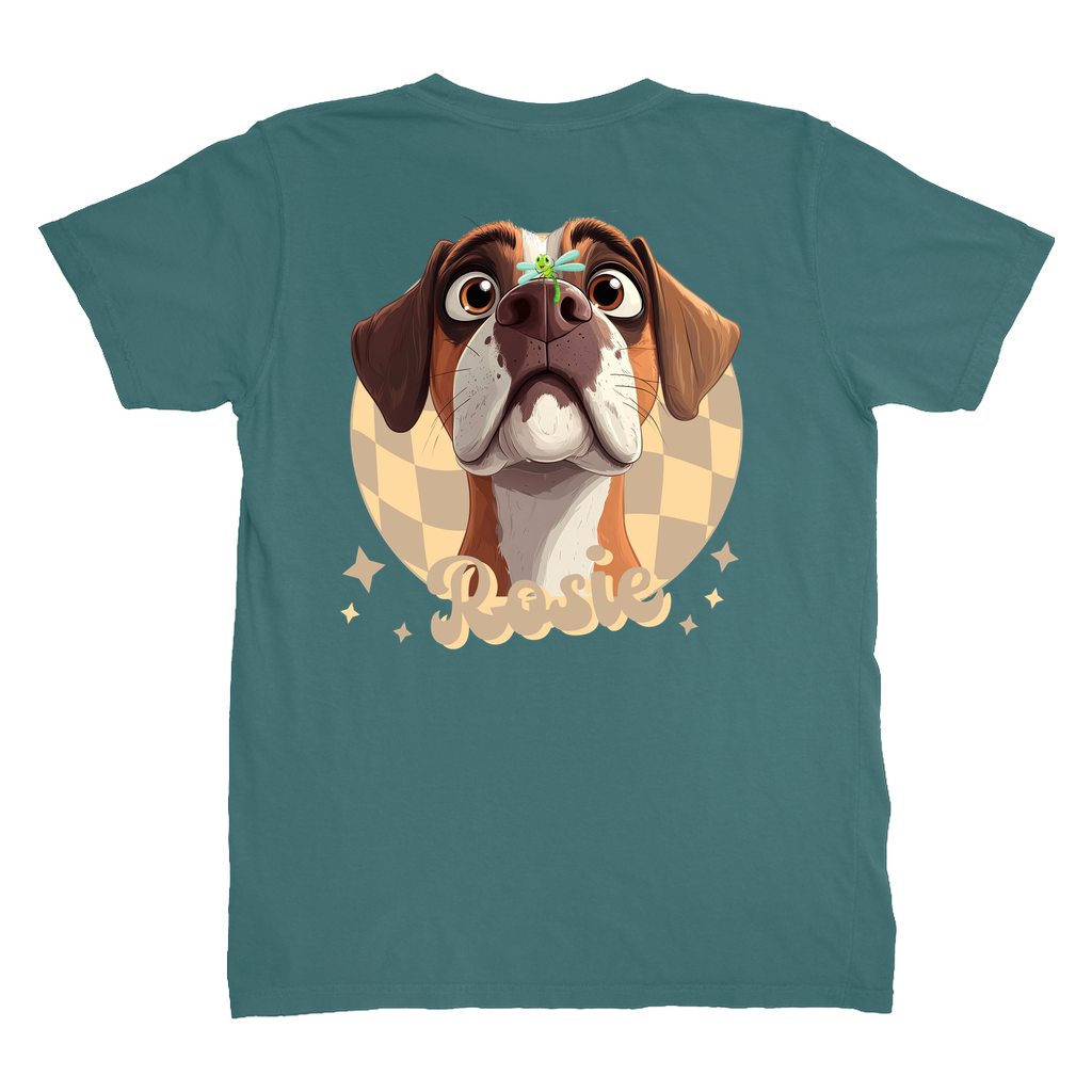 Comfort Colors 1717 Heavyweight Unisex T-Shirt - Whimsical Animal & Insect Portrait With BACK IMAGE PLACEMENT On T-shirt, Dog Tee, Cat T-shirt.