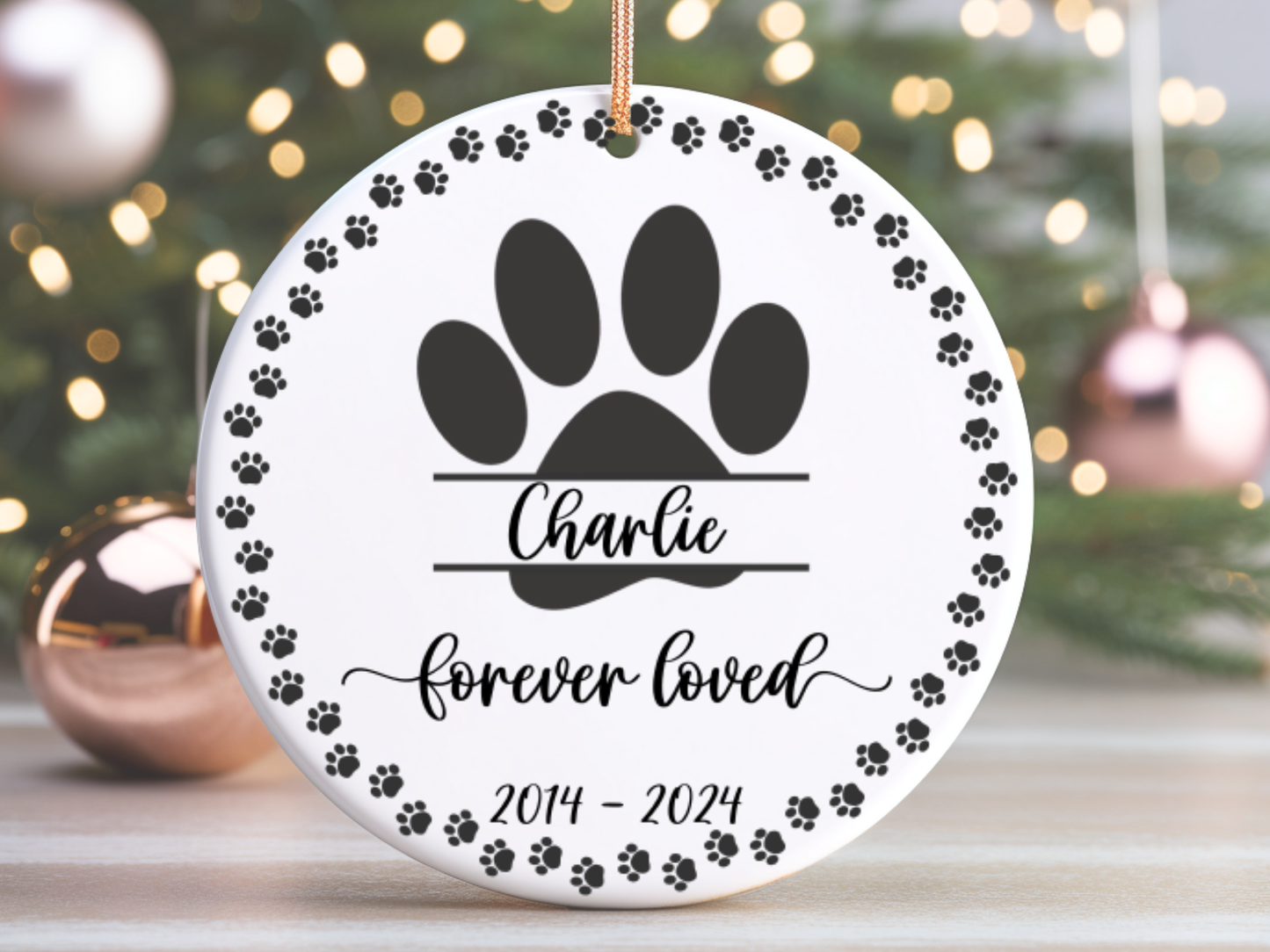 Personalized "Forever Loved" Pet Memorial Ornament, Sympathy Gift For Loss Of Cat or Dog, Remembrance Gift Pet Loss, Pawprint Pet Keepsake