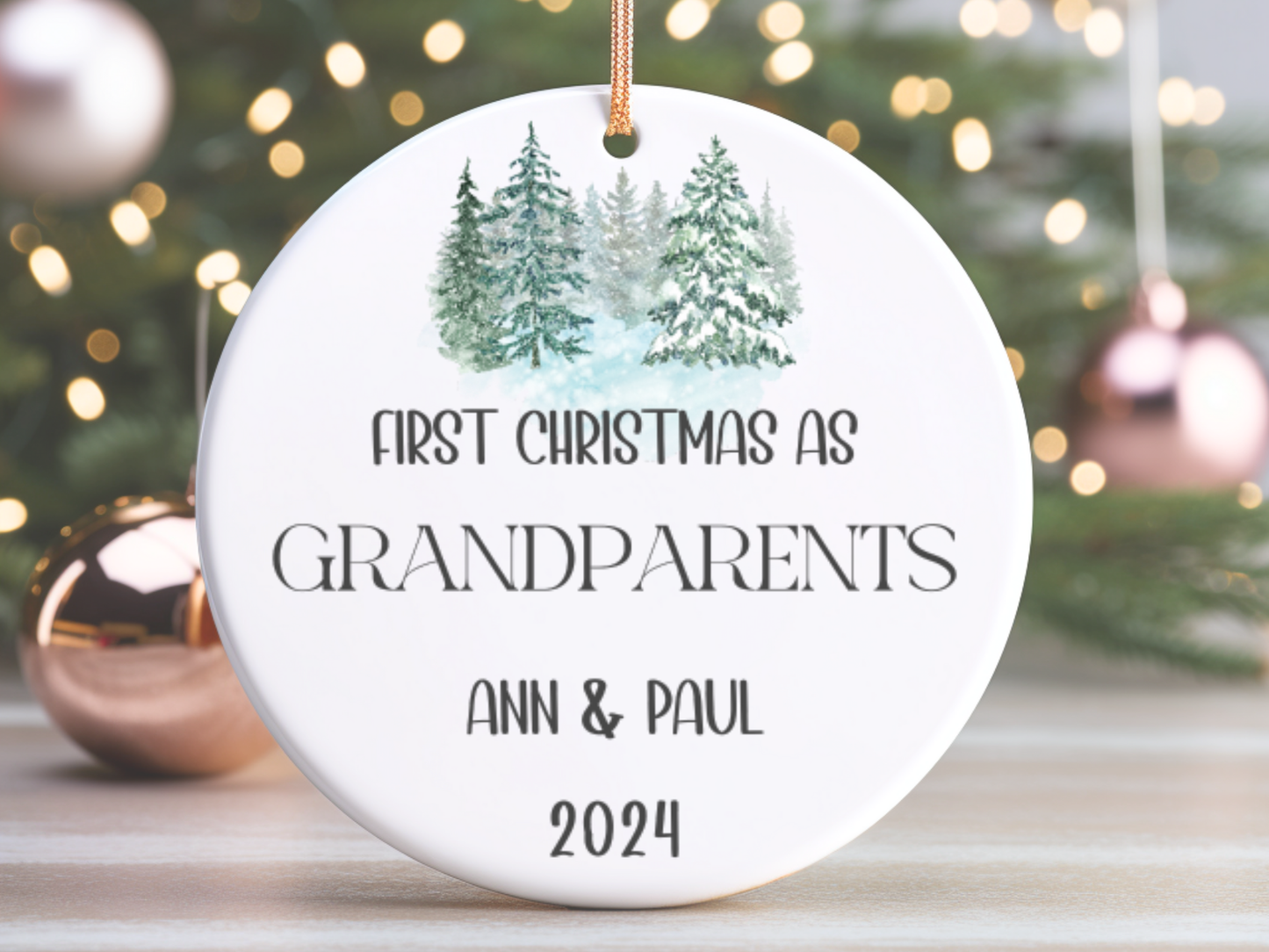 Personalized "First Christmas As Grandparents" Christmas Tree Porcelain Ornament, 1st Xmas Bauble Decoration for Grandma and Grandad