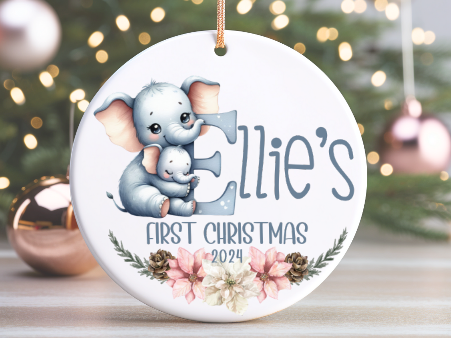 Personalized, Customized Baby’s First Christmas Tree Porcelain Animal Alphabet Ornament, Baby’s 1st Christmas Bauble, Baby’s Christmas Keepsake