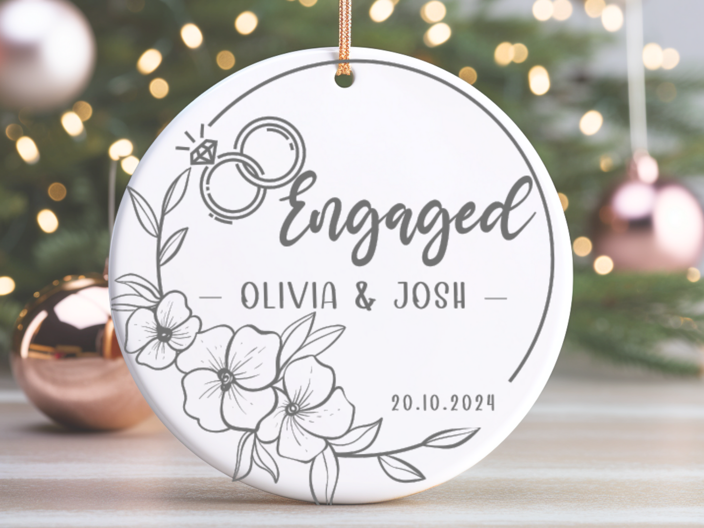 Personalized Engagement Ornament, Engagement Gift, Engagement Present, Newly Engaged Couple Gift, Engaged Ceramic Hanging Keepsake