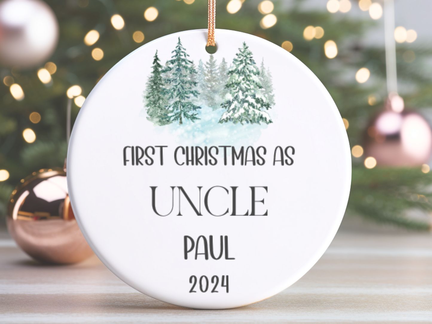 Personalized "First Christmas As Uncle" Christmas Tree Porcelain Ornament, 1st Xmas Bauble Decoration for Uncle