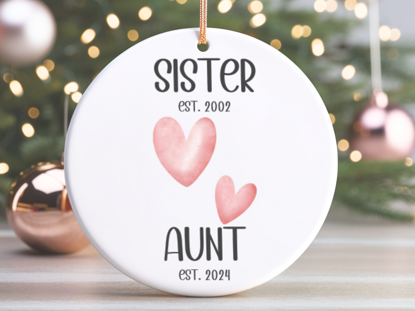 Personalized New Aunt Christmas Porcelain Ornament, Pregnancy Reveal to Sister, First Time Aunt Christmas Ornament Gift