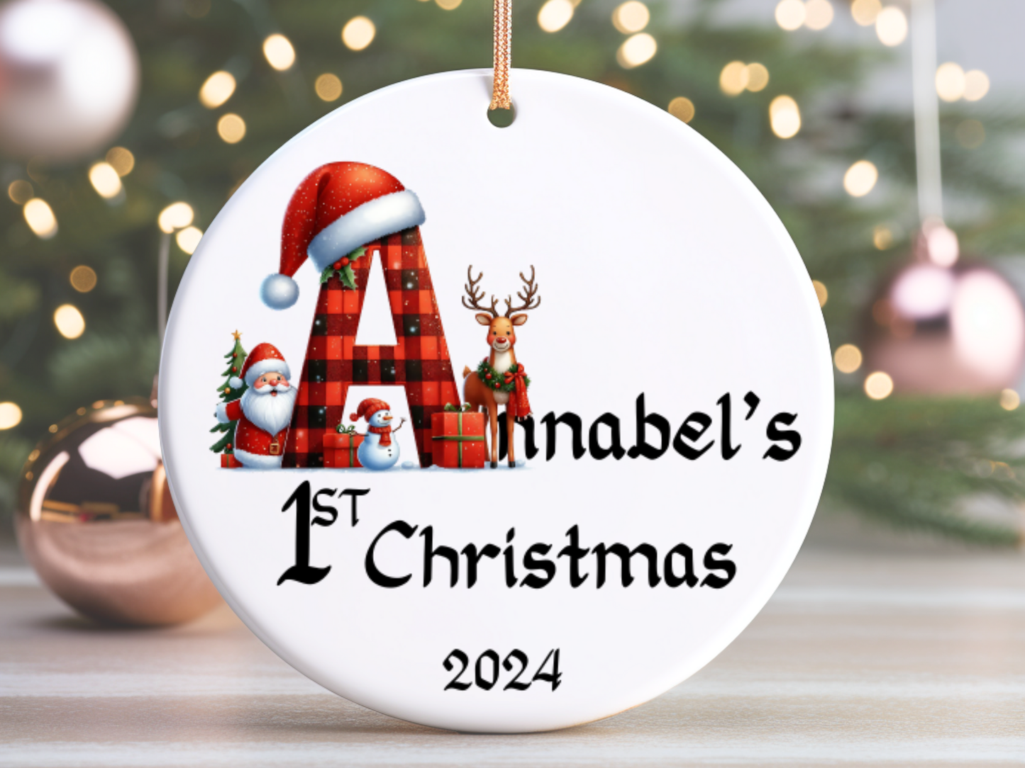 Personalized, Customized Baby’s First Christmas Tree Porcelain Ornament, Baby’s 1st Christmas Bauble, Baby’s Christmas Keepsake