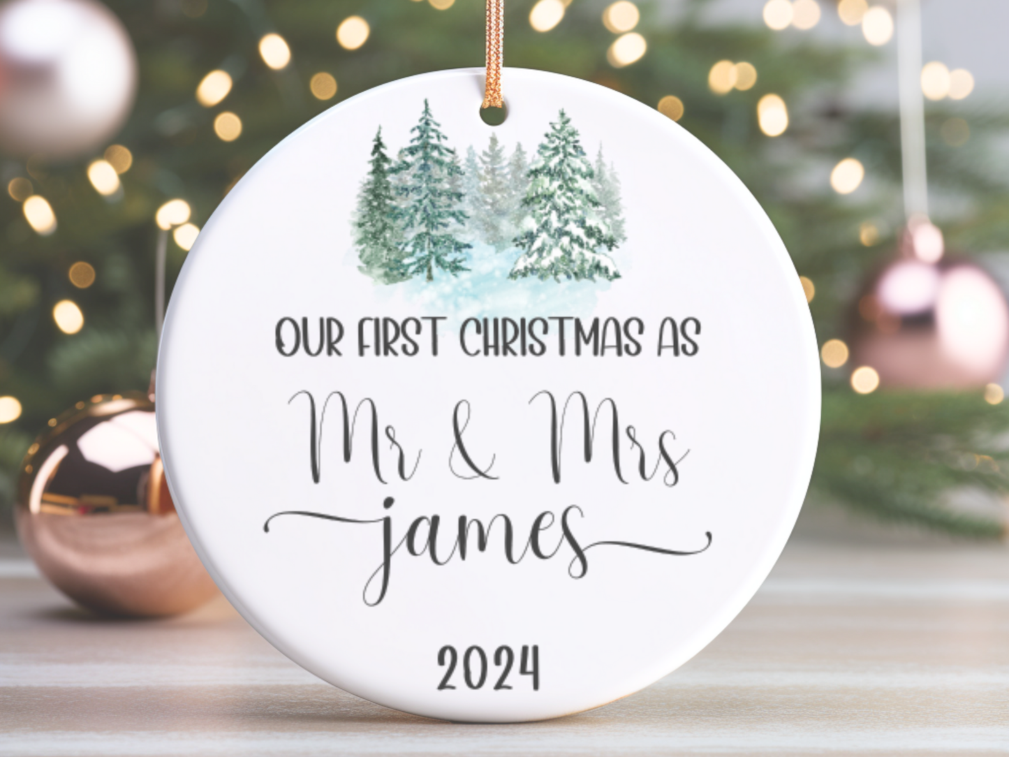 Personalized First Christmas as Mr & Mrs, Mr & Mr, Mrs & Mrs Bauble Porcelain Ornament, First Christmas Married Milestone Keepsake