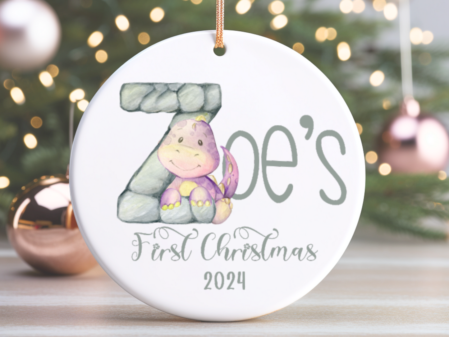 Personalized, Customized Baby’s First Christmas Tree Porcelain Alphabet Ornament, Baby’s 1st Christmas Bauble, Baby’s Christmas Keepsake