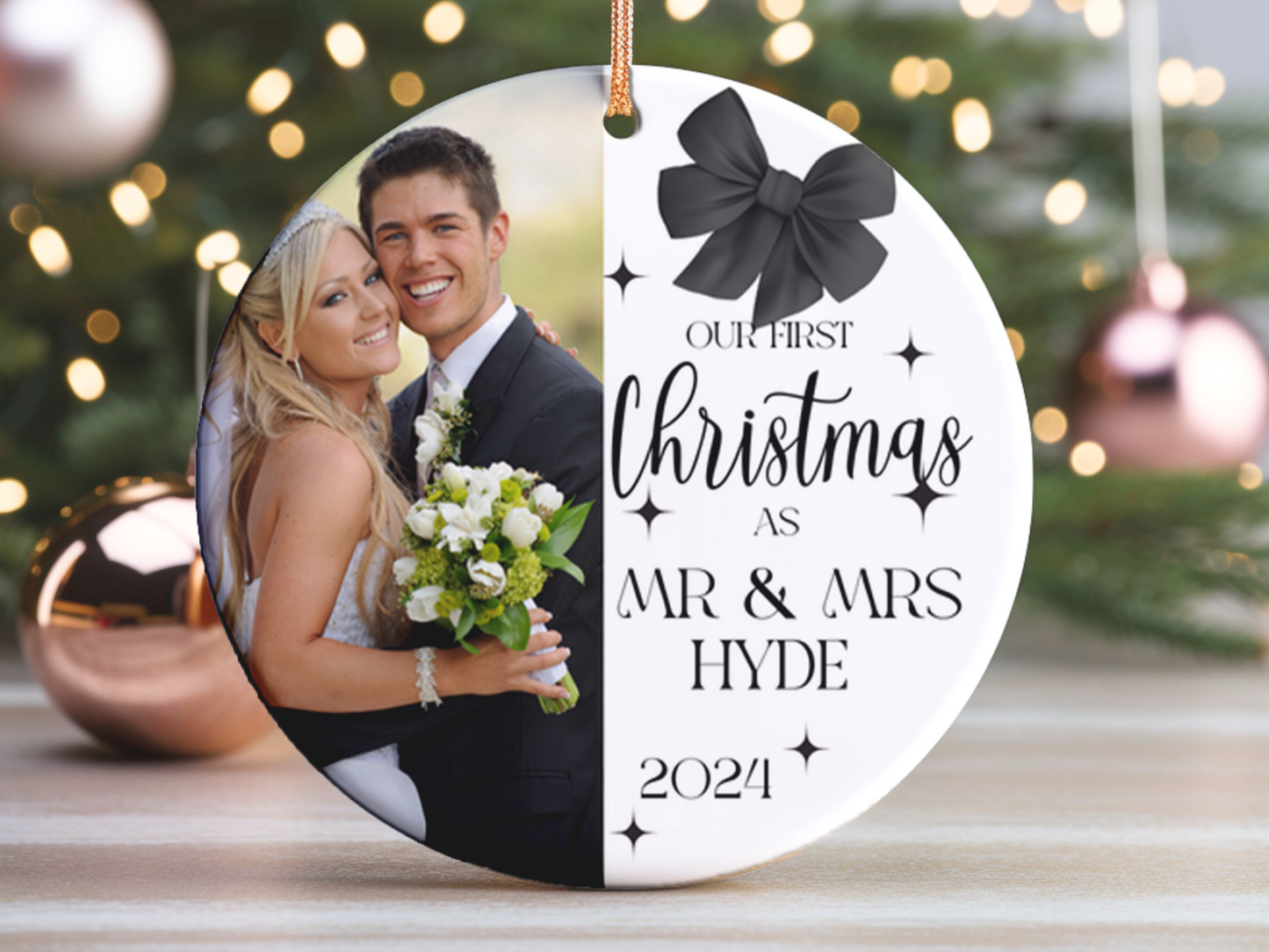 Personalized Photo First Christmas as Mr & Mrs, Mr & Mr, Mrs & Mrs Bauble Porcelain Ornament, First Christmas Married Milestone Keepsake