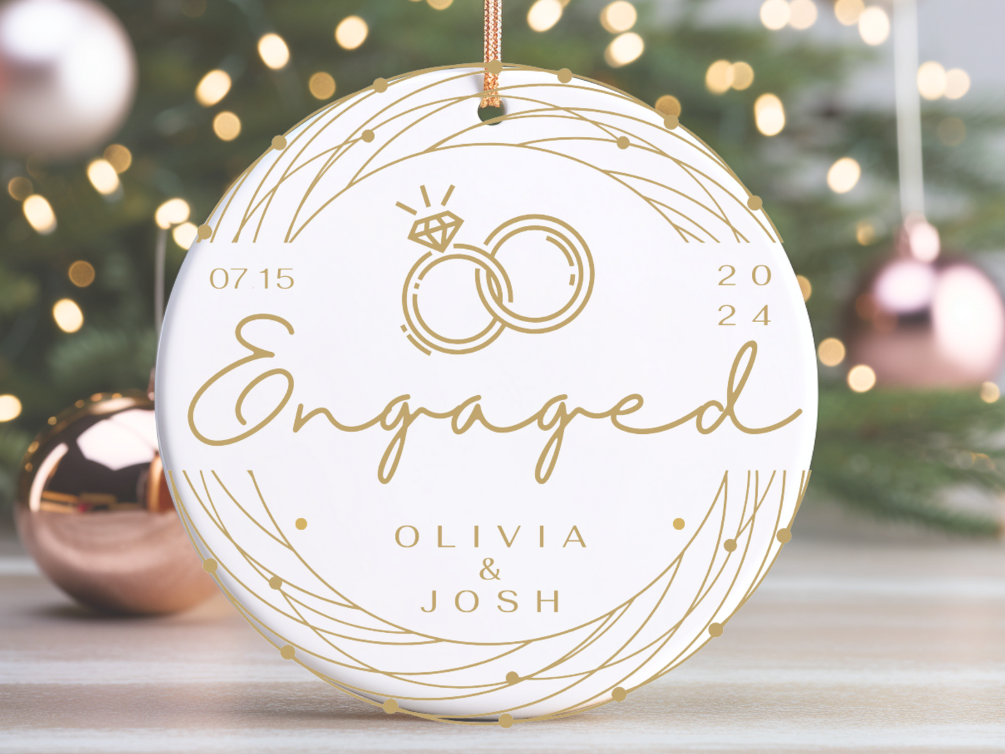 Personalized Engagement Ornament, Engagement Gift, Engagement Present, Newly Engaged Couple Gift, Engaged Ceramic Hanging Keepsake