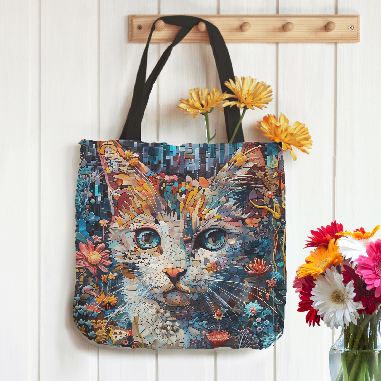 Tapestry Tote Cute Cat Bag Mosaic Hobo Bag Tapestry Shoulder Bag Jacquard Woven Tote Bag Tapestry Tote Kids Grocery Bags Art Cat Mom