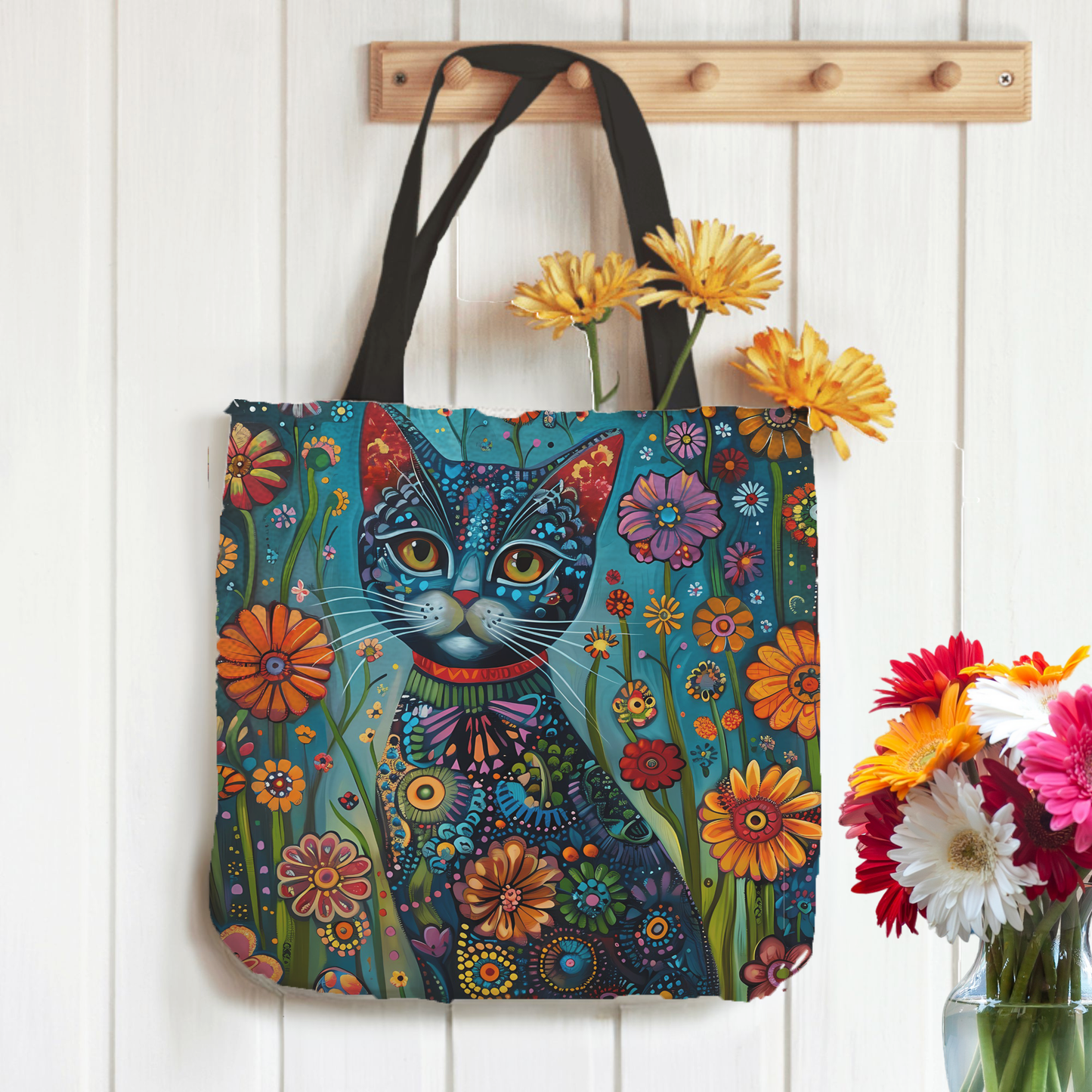 Tapestry Tote Cute Cat Bag Floral Cat Hobo Bag Tapestry Shoulder Bag Jacquard Woven Tote Bag Tapestry Tote Kids Grocery Bags Art Cat Mom