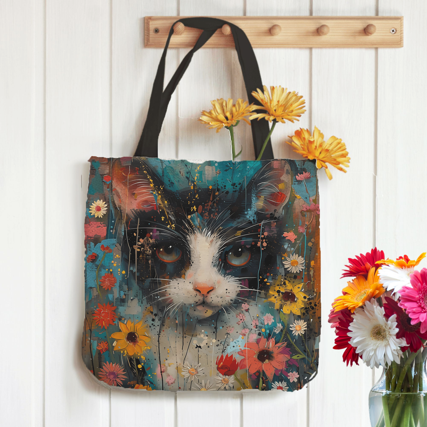 Tapestry Tote Cute Cat Bag Floral Cat Hobo Bag Tapestry Shoulder Bag Jacquard Woven Tote Bag Tapestry Tote Kids Grocery Bags Art Cat Mom