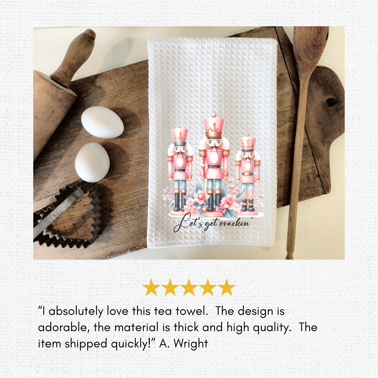 Christmas-Themed Festive Design Waffle Kitchen Tea Towel, Waffle Towel, Cute Stocking Filler