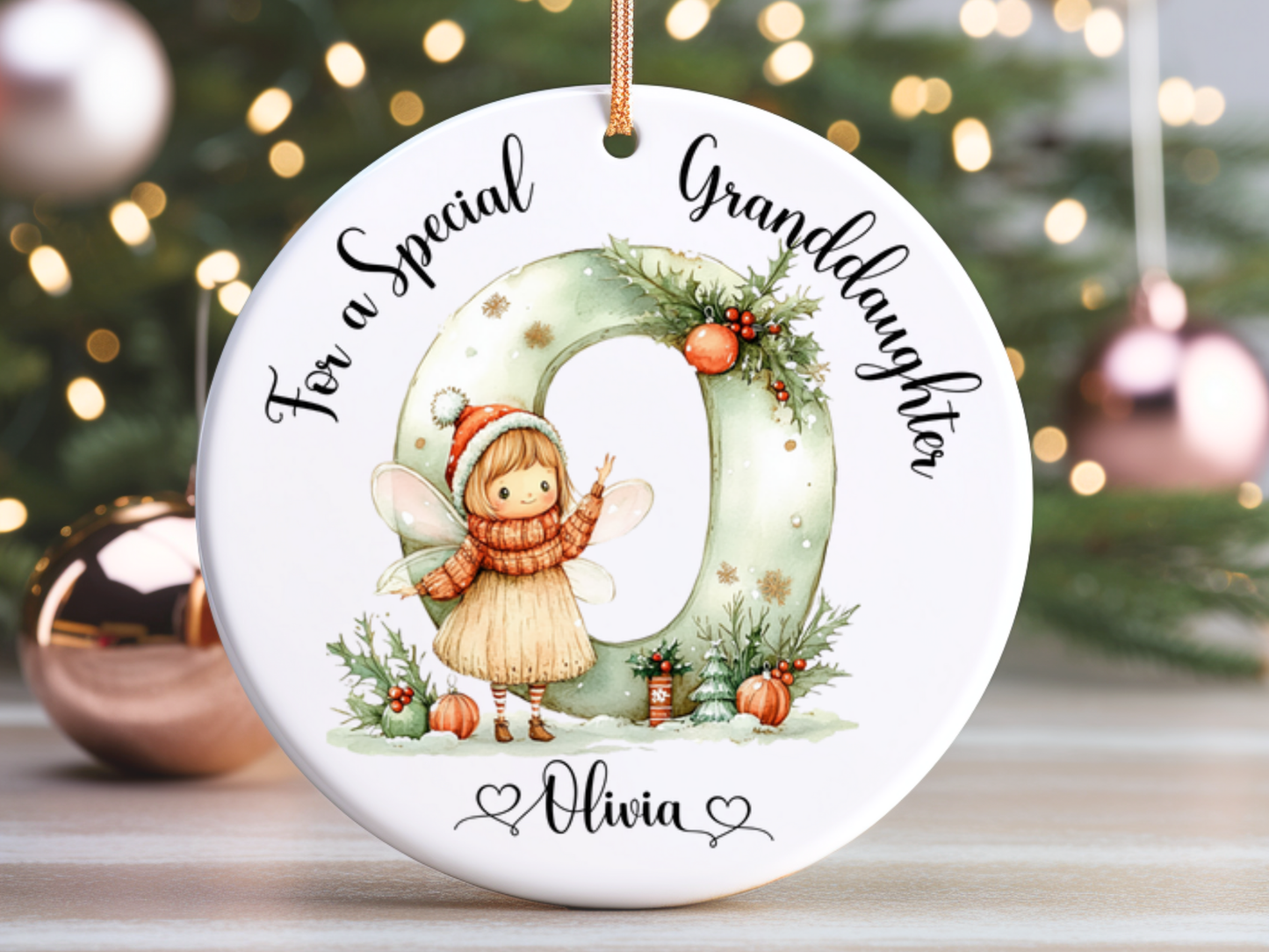 Personalized Christmas Fairy Alphabet Granddaughter Christmas Tree Porcelain Ornament For A Special Granddaughter Bauble, Christmas Keepsake