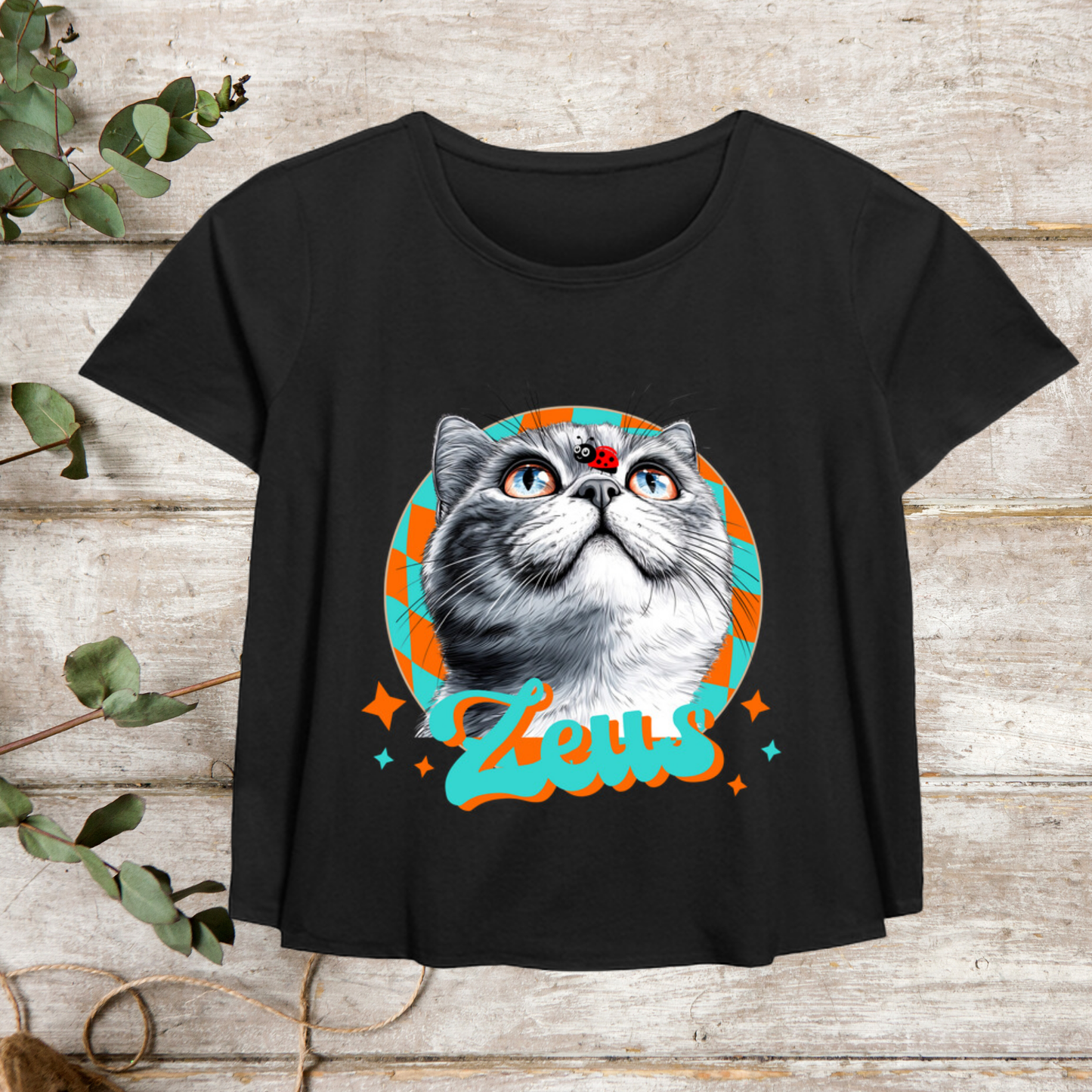 Women’s Plus Size Scoop Hem Flow Tee - Whimsical Animal & Insect Portrait.