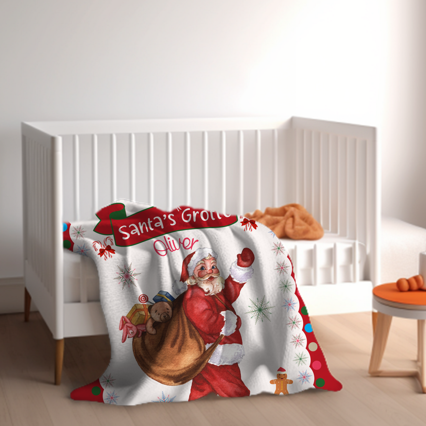 Personalized Children’s Christmas Santa's Grotto Plush Minky Blanket, Soft Minky Baby Blanket, 30x40”, 50x60”, 60x80” Kids Throw Blanket.