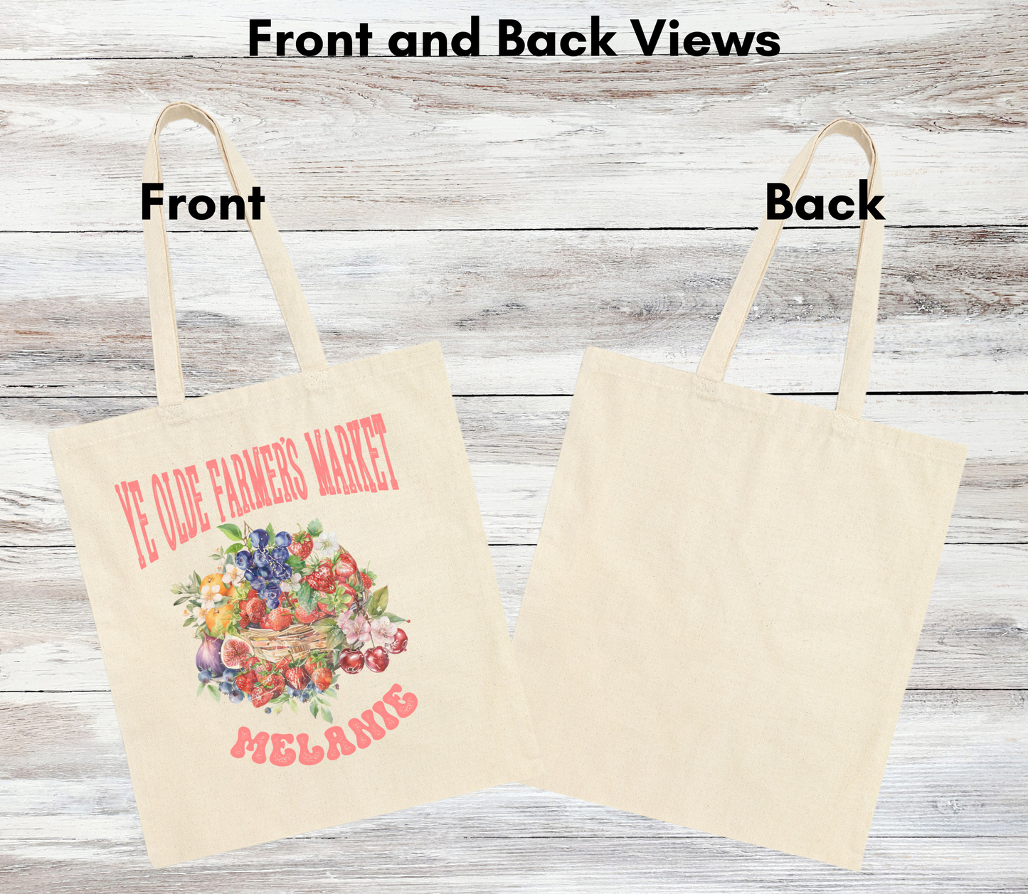 Personalized Cotton Canvas Ye Olde Farmer's Market Tote Bags - Durable, Stylish and Customizable!  Gift for friend, family or co-worker.