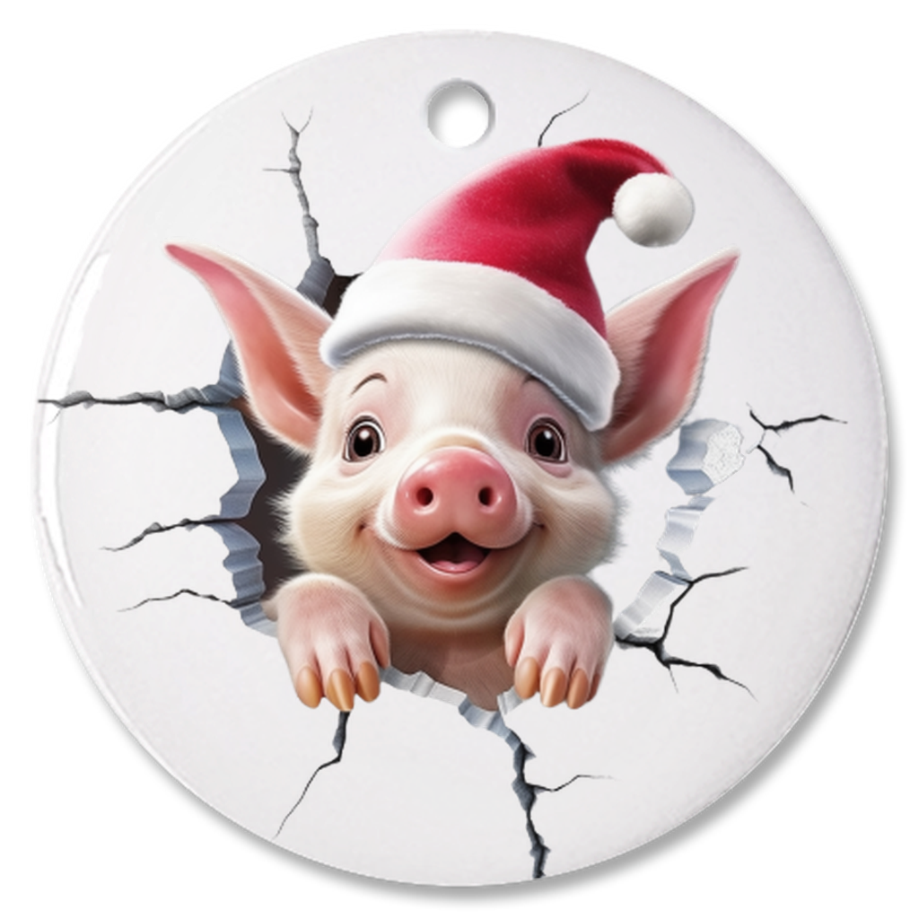 Radiant 3D Animal Breakthrough Porcelain Christmas Piglet Ornament:  Elegance in Every Detail for Your Holiday Joy!