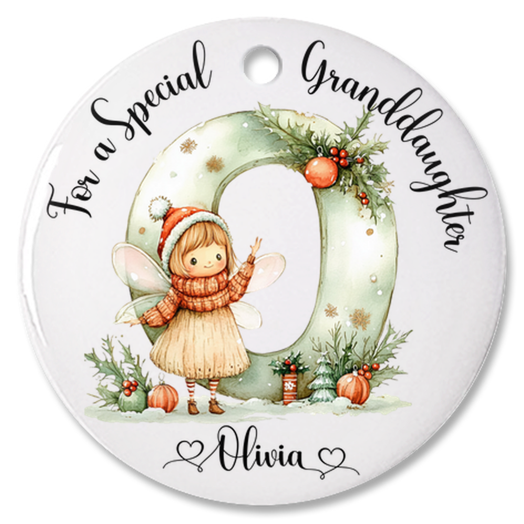 Personalized Christmas Fairy Alphabet Granddaughter Christmas Tree Porcelain Ornament For A Special Granddaughter Bauble, Christmas Keepsake