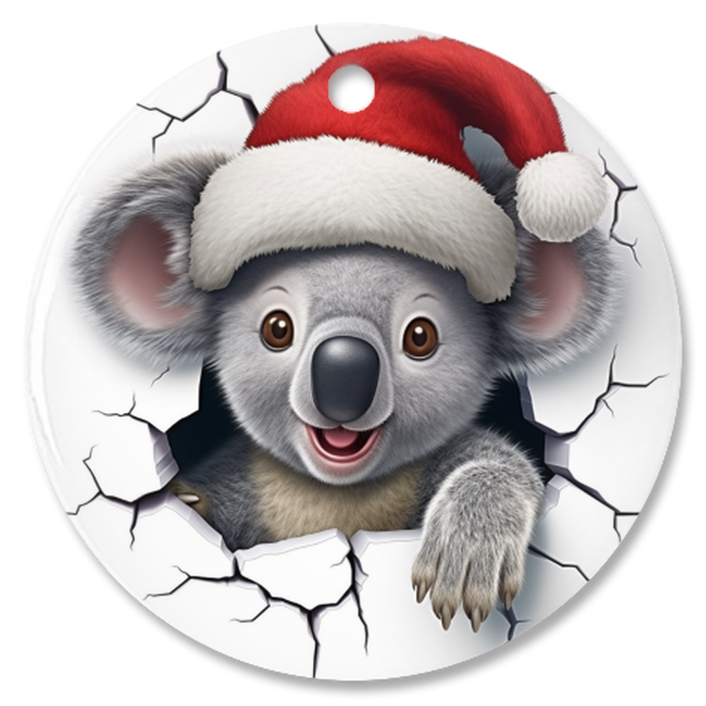 Radiant 3D Animal Breakthrough Porcelain Christmas Koala Ornament:  Elegance in Every Detail for Your Holiday Joy!