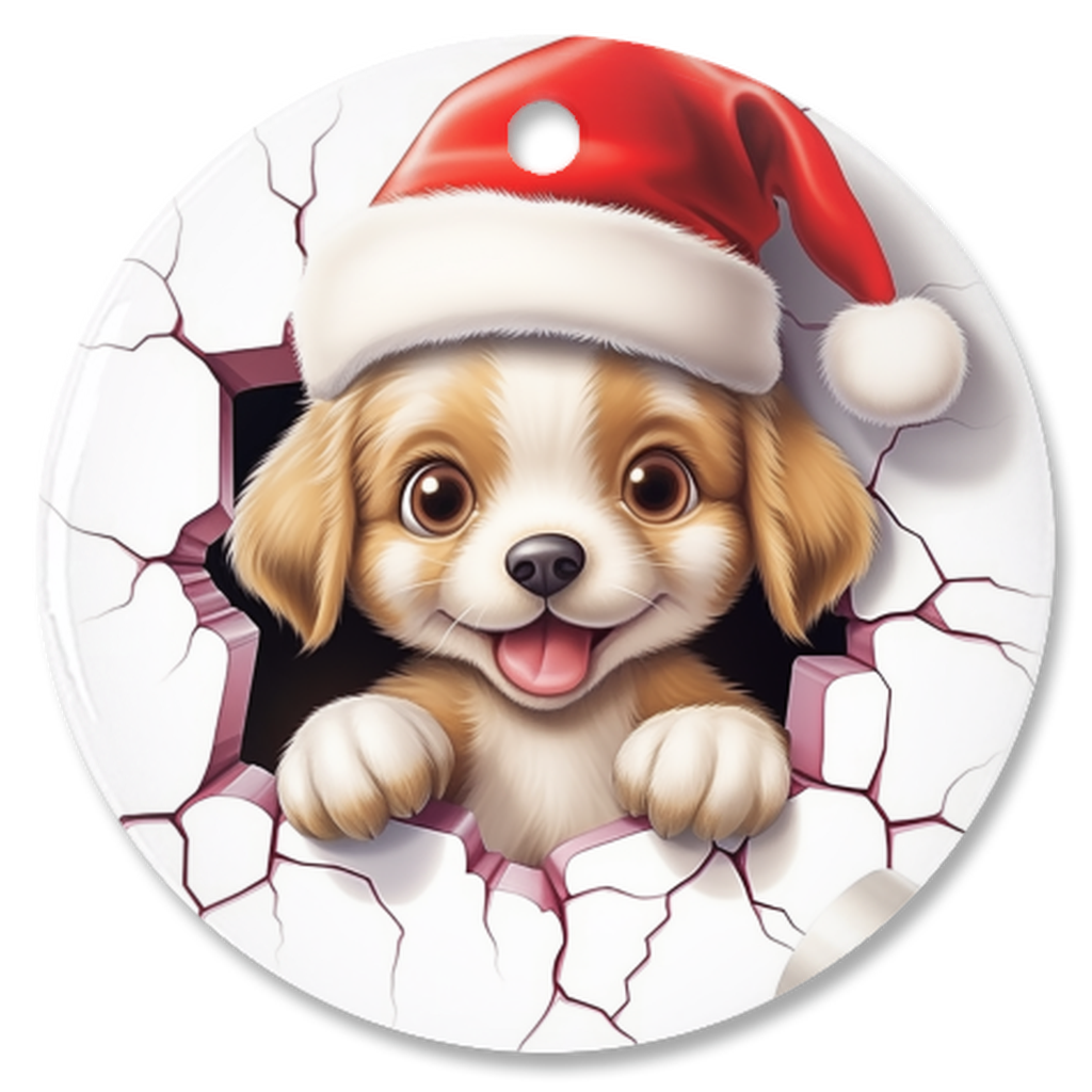 Radiant 3D Breakthrough Porcelain Christmas Puppy Ornament:  Elegance in Every Detail for Your Holiday Joy!