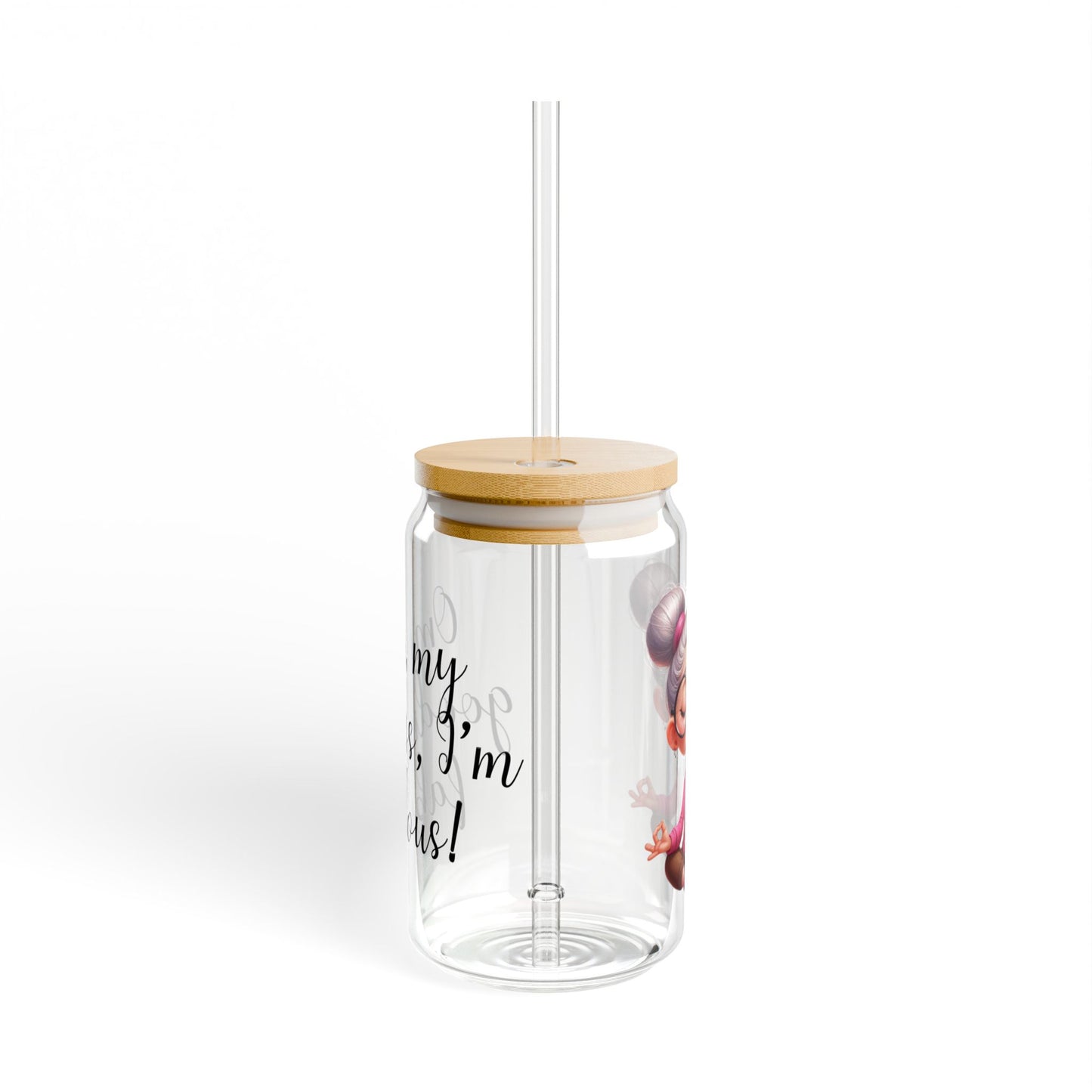 Our "Grandma Yoga" Collection Sipper Glass with Bamboo Lid and Tritan Straw!