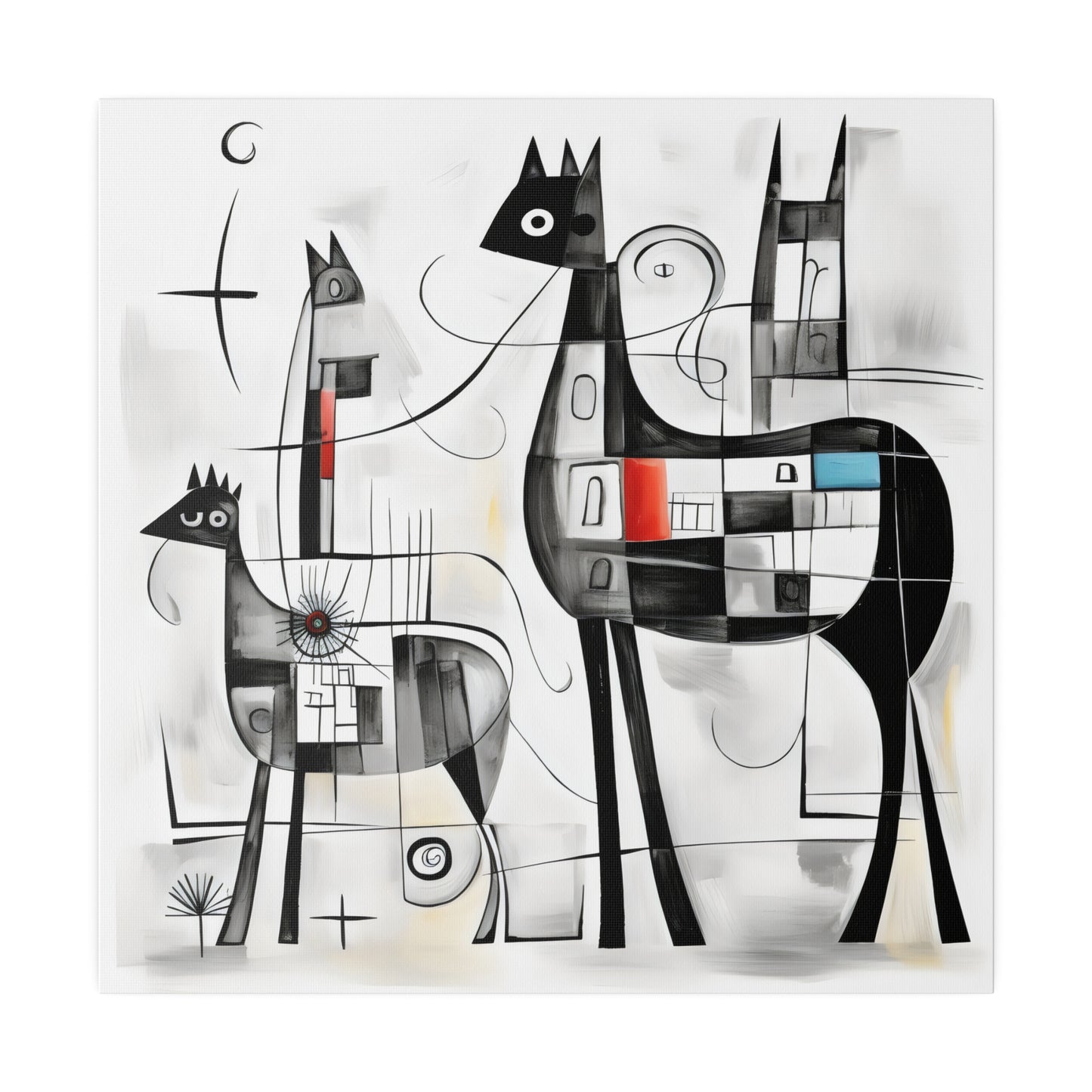 Enchanting Realms Unleashed: Eco-Friendly Abstract Horse and Cat Canvases for the Modern Home, Wall Art on Stretched Canvas, Home Decor Gift