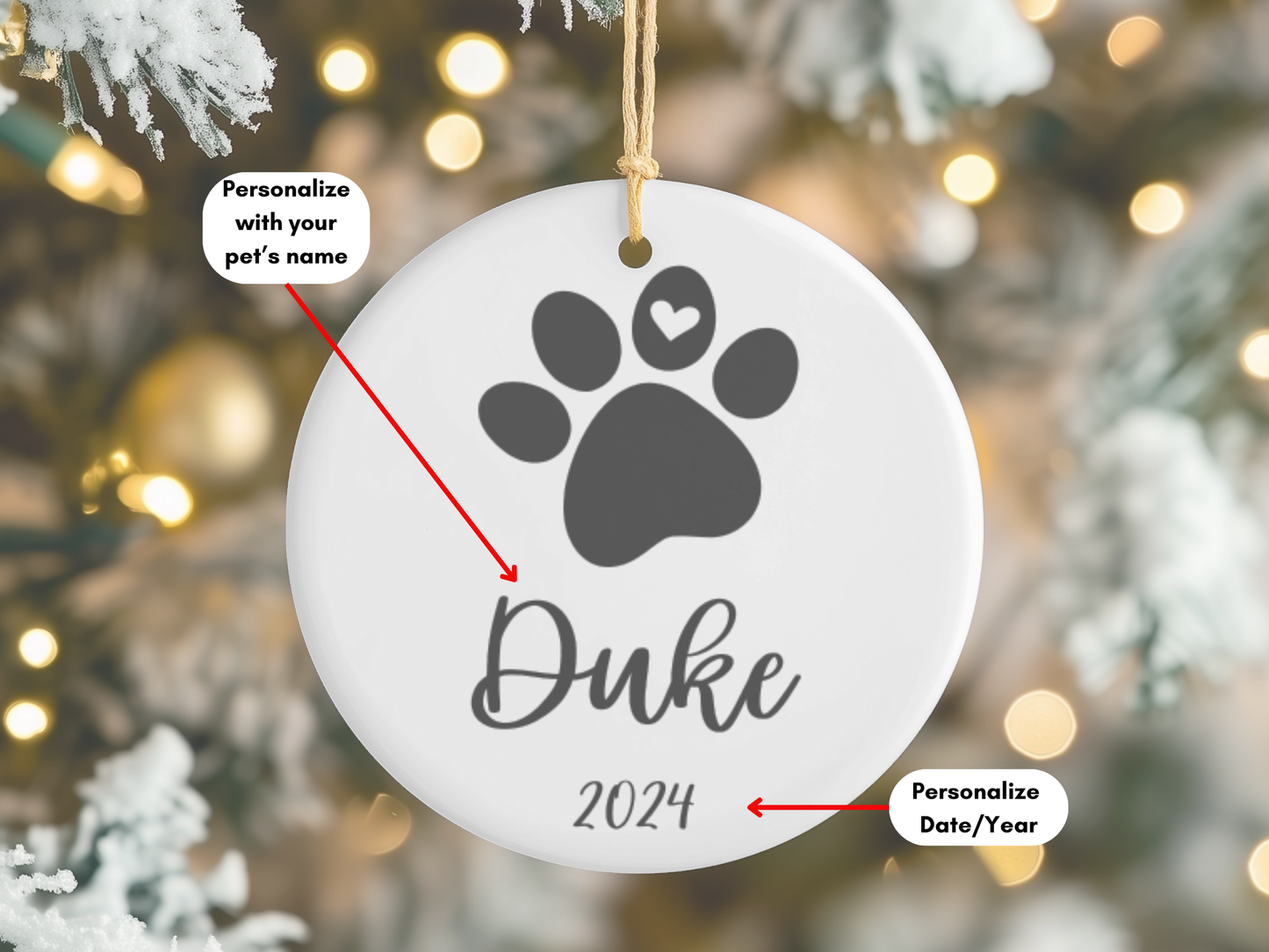 Personalized Pet Memorial Ornament, Sympathy Gift For Loss Of Dog or Cat, Remembrance Gift Pet Loss, Pawprint Pet Keepsake Bauble