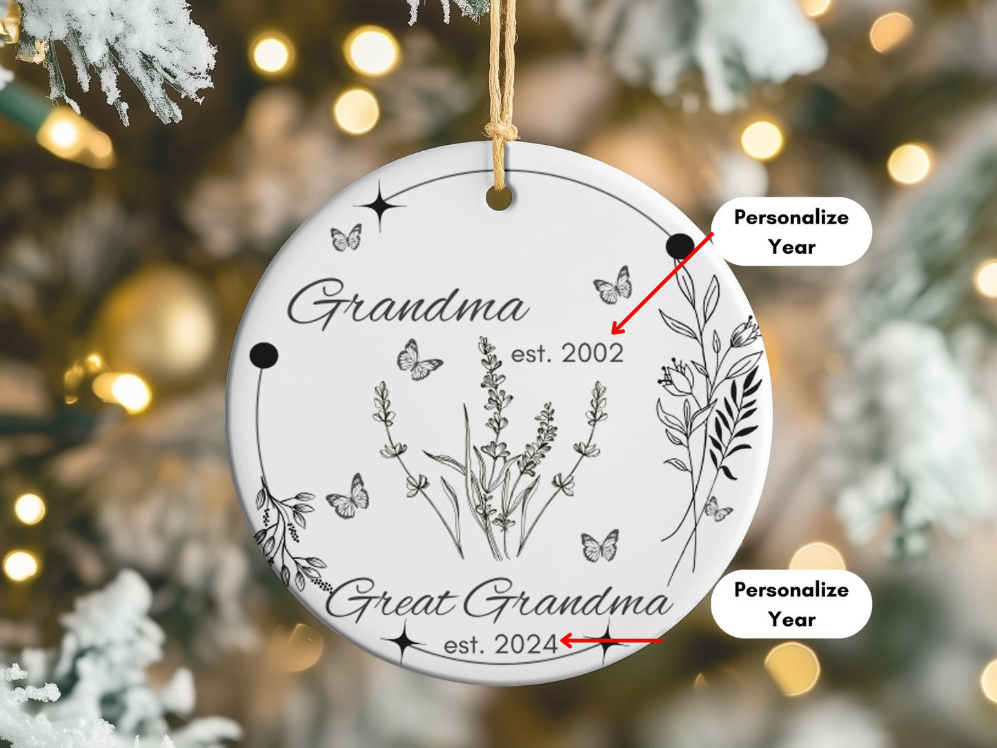 Personalized New Great Grandma Christmas Porcelain Ornament, Pregnancy Reveal to Grandma, First Time Great Grandma Christmas Ornament Gift