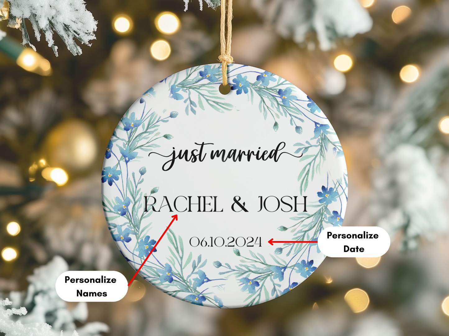 Personalized Just Married Ornament, Custom Newlyweds Bauble Gift, Custom Wedding Keepsake, Wedding Gift, Christmas Newly Married Gift