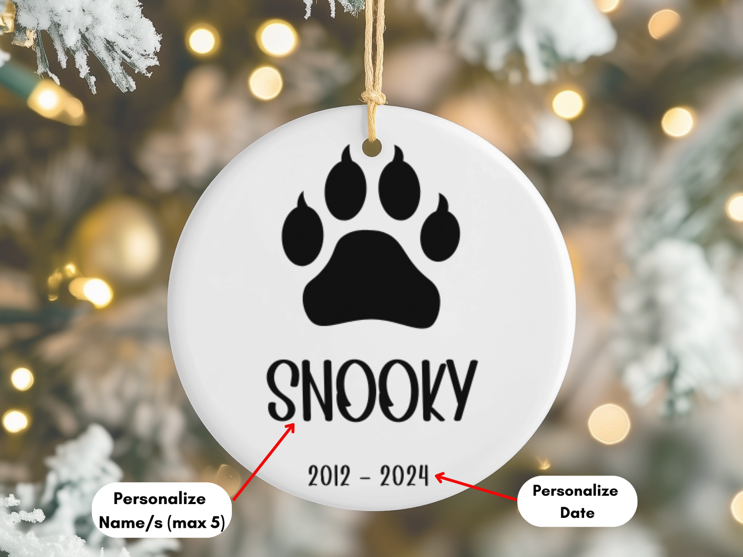 Personalized Pet Memorial Ornament, Sympathy Gift For Loss Of Cat, Remembrance Gift Pet Loss, Pawprint Pet Keepsake Bauble