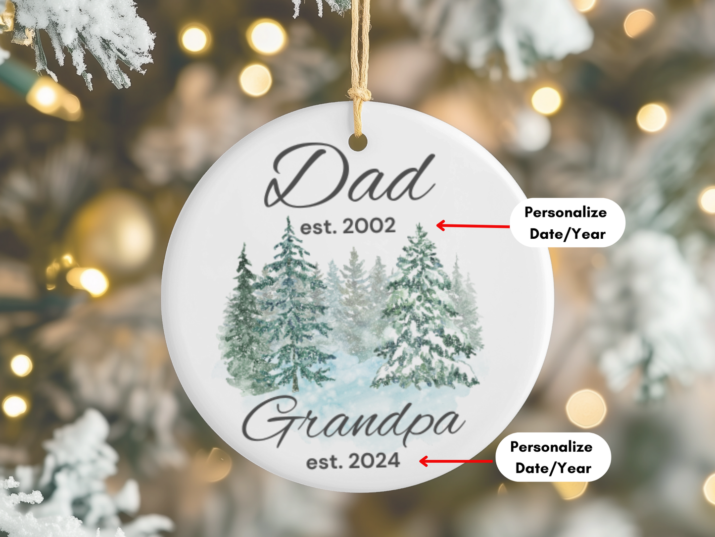 Personalized New Grandpa Christmas Porcelain Ornament, Pregnancy Reveal to Dad, First Time Grandpa Christmas Ornament Gift