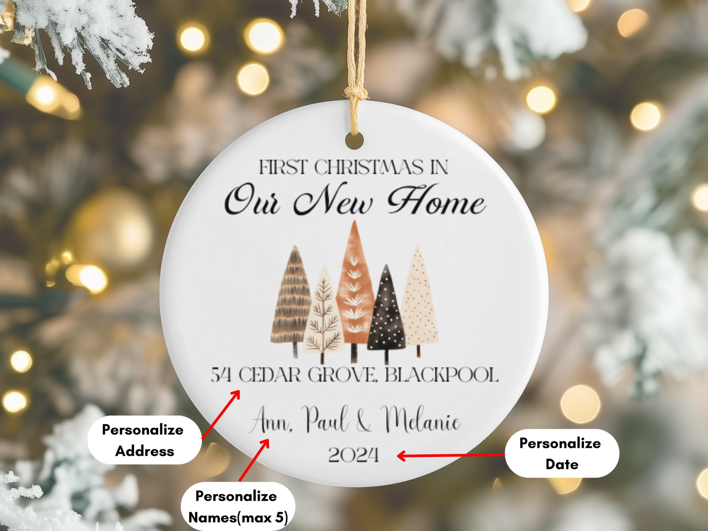 Personalized “First Christmas In Our New Home” Christmas Porcelain Ornament, Customized New House Ornament, Our First Home Keepsake