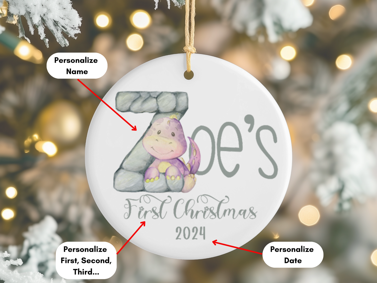 Personalized, Customized Baby’s First Christmas Tree Porcelain Alphabet Ornament, Baby’s 1st Christmas Bauble, Baby’s Christmas Keepsake